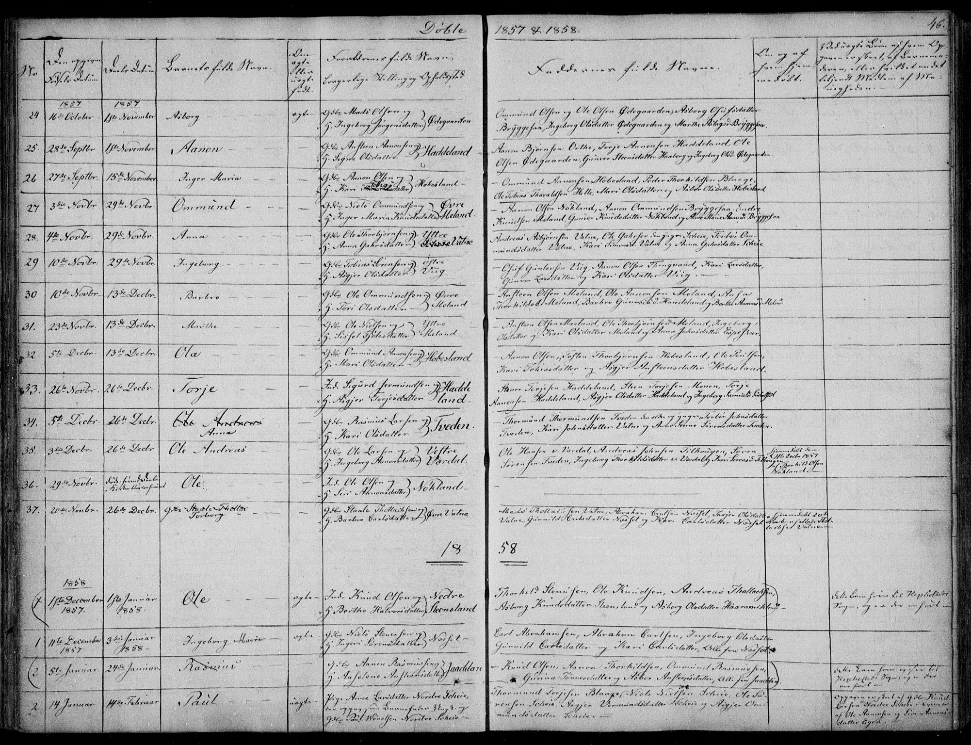 Hægebostad sokneprestkontor, AV/SAK-1111-0024/F/Fa/Fab/L0002: Parish register (official) no. A 2, 1836-1872, p. 46