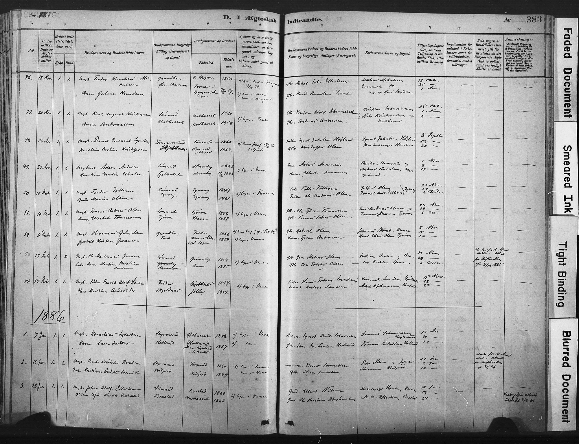 Lista sokneprestkontor, AV/SAK-1111-0027/F/Fa/L0012: Parish register (official) no. A 12, 1879-1903, p. 383