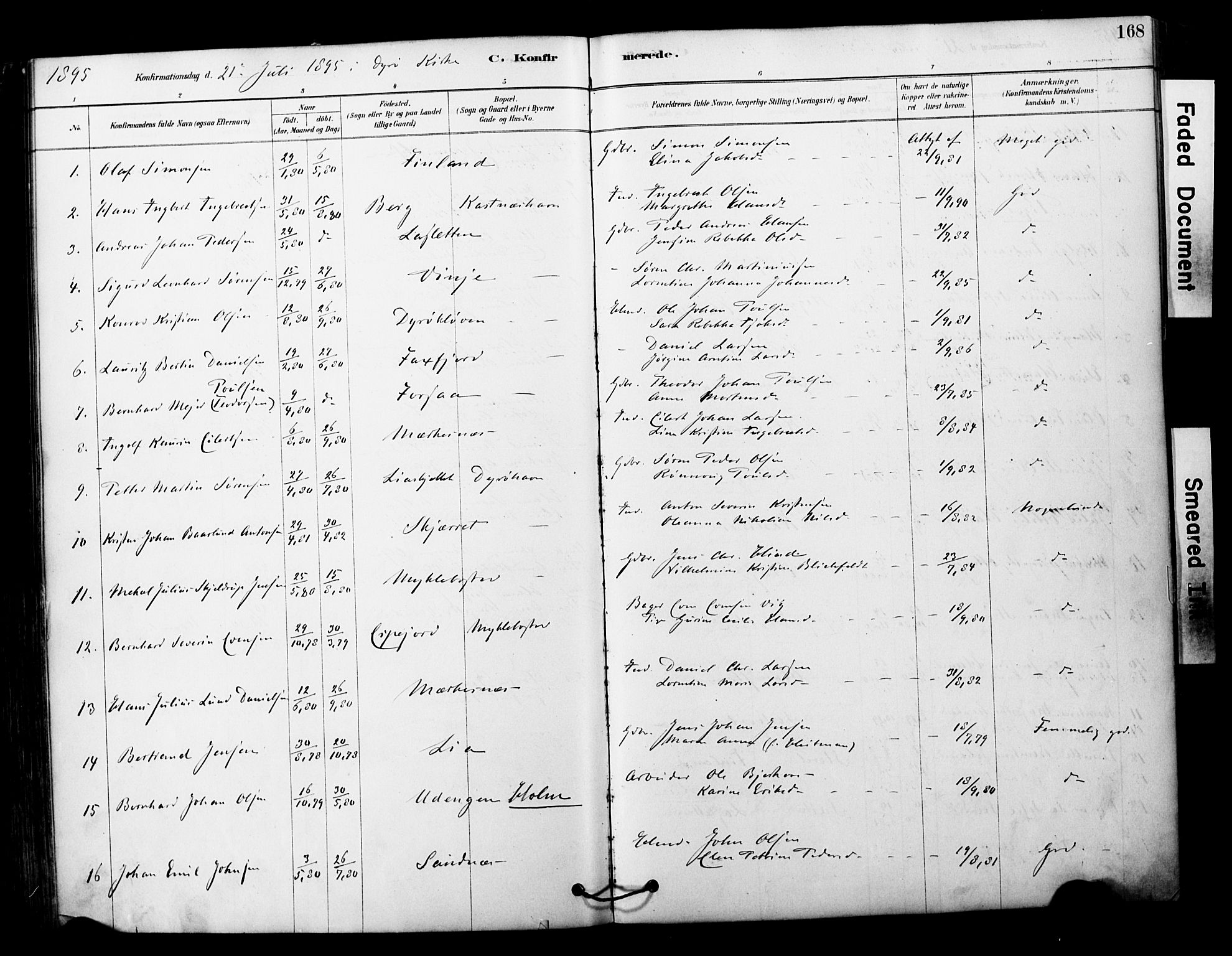 Tranøy sokneprestkontor, SATØ/S-1313/I/Ia/Iaa/L0011kirke: Parish register (official) no. 11, 1878-1904, p. 168