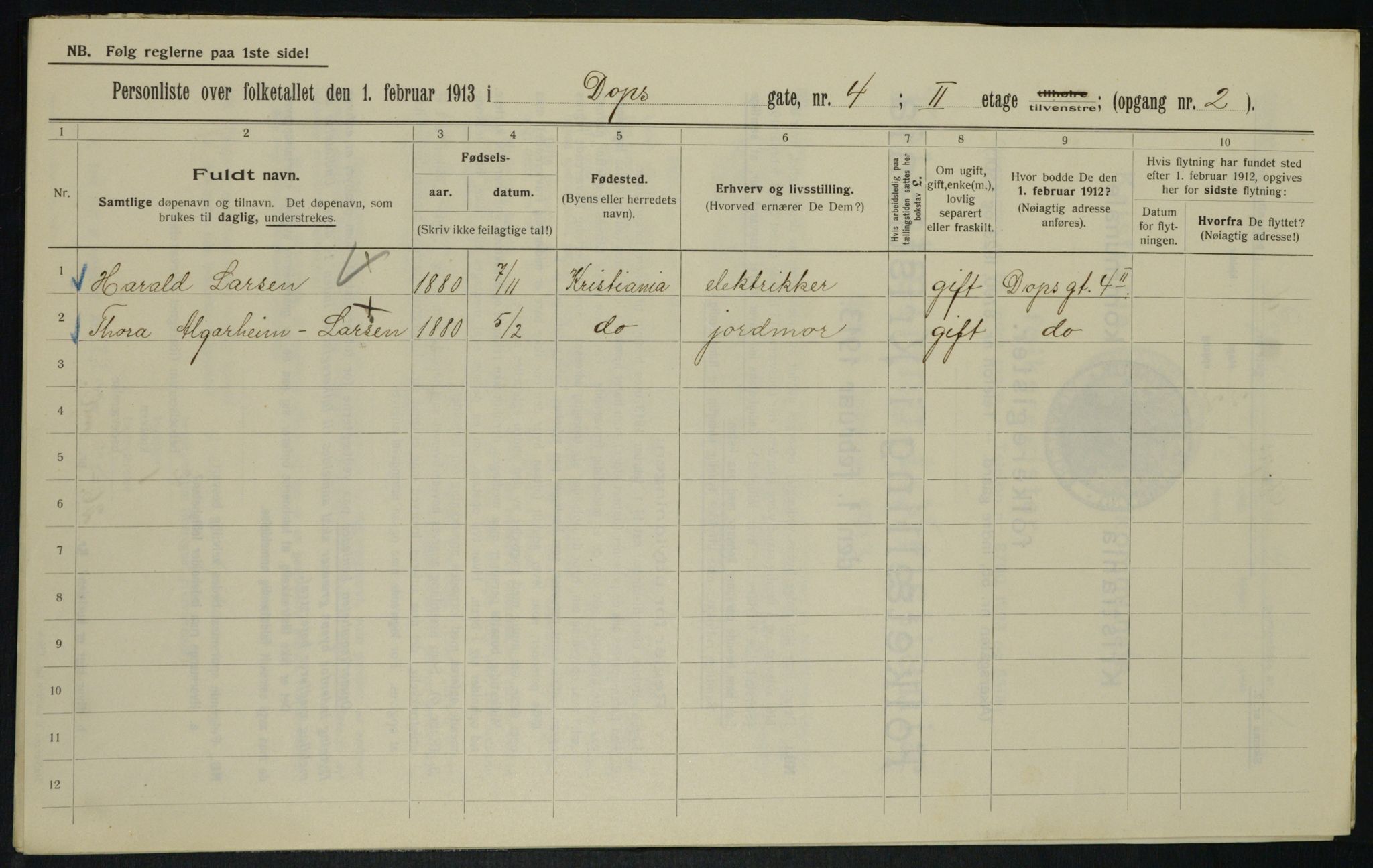 OBA, Municipal Census 1913 for Kristiania, 1913, p. 15927