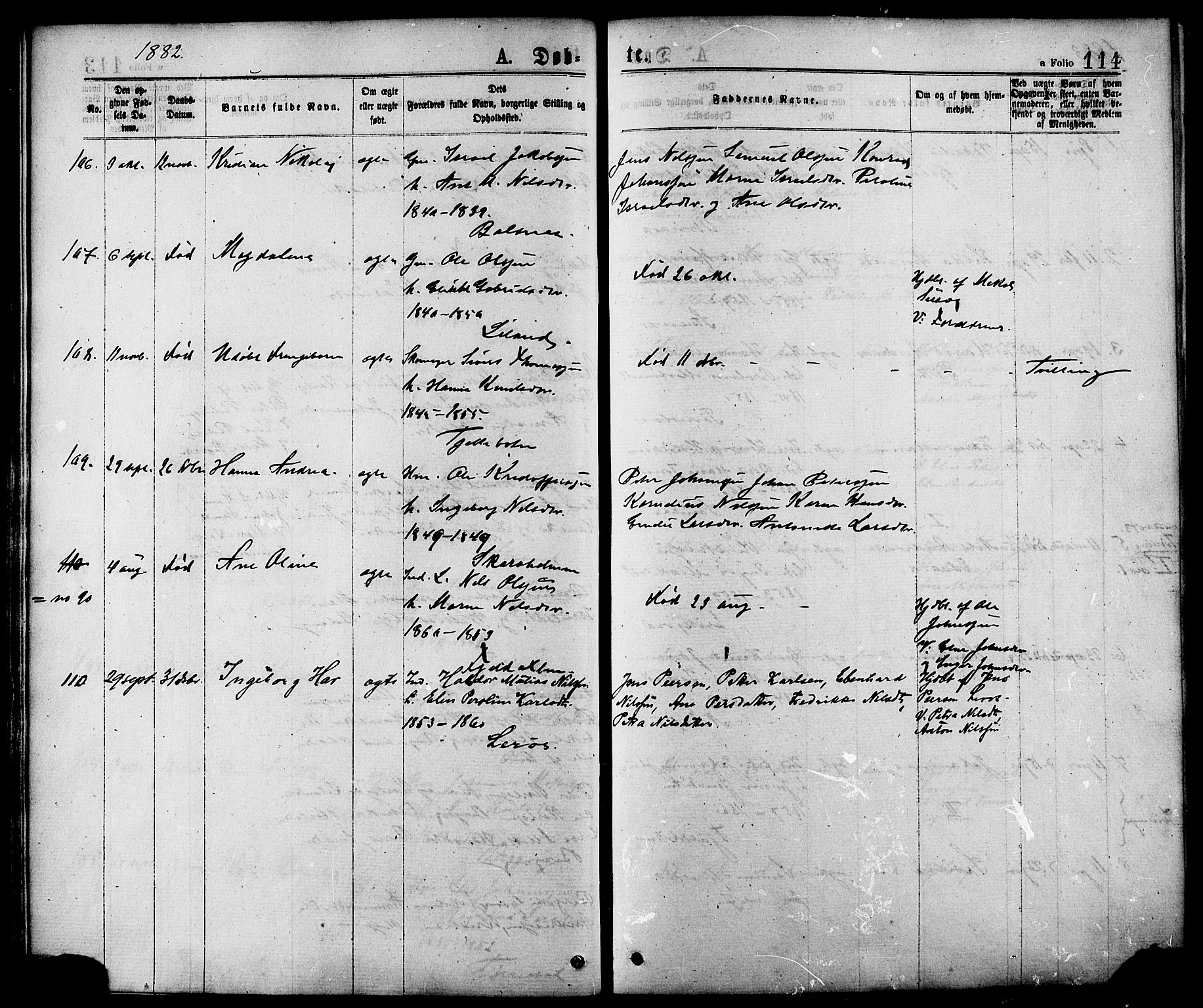 Ministerialprotokoller, klokkerbøker og fødselsregistre - Nordland, AV/SAT-A-1459/863/L0897: Parish register (official) no. 863A09, 1872-1886, p. 114
