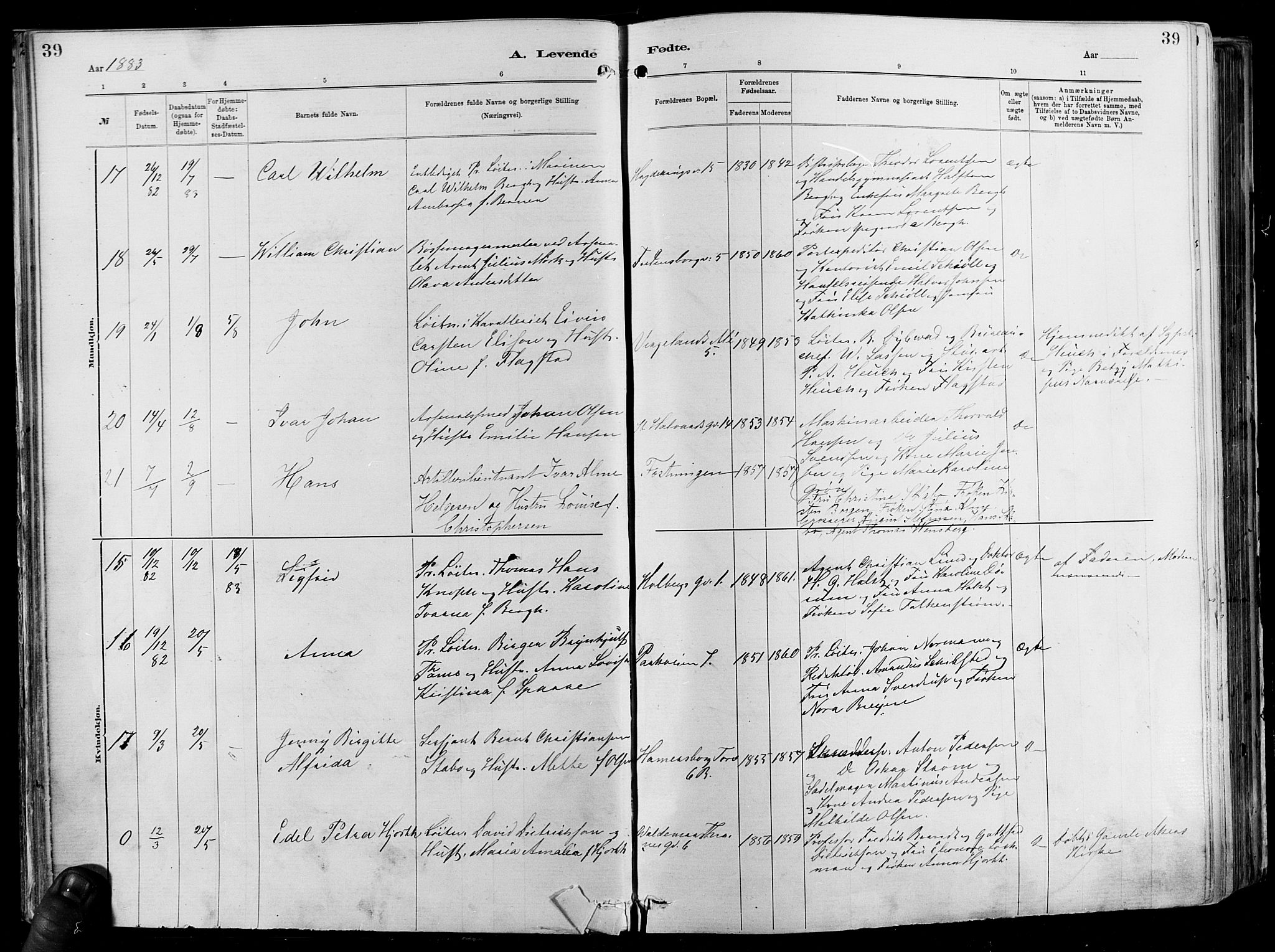 Garnisonsmenigheten Kirkebøker, AV/SAO-A-10846/F/Fa/L0012: Parish register (official) no. 12, 1880-1893, p. 39