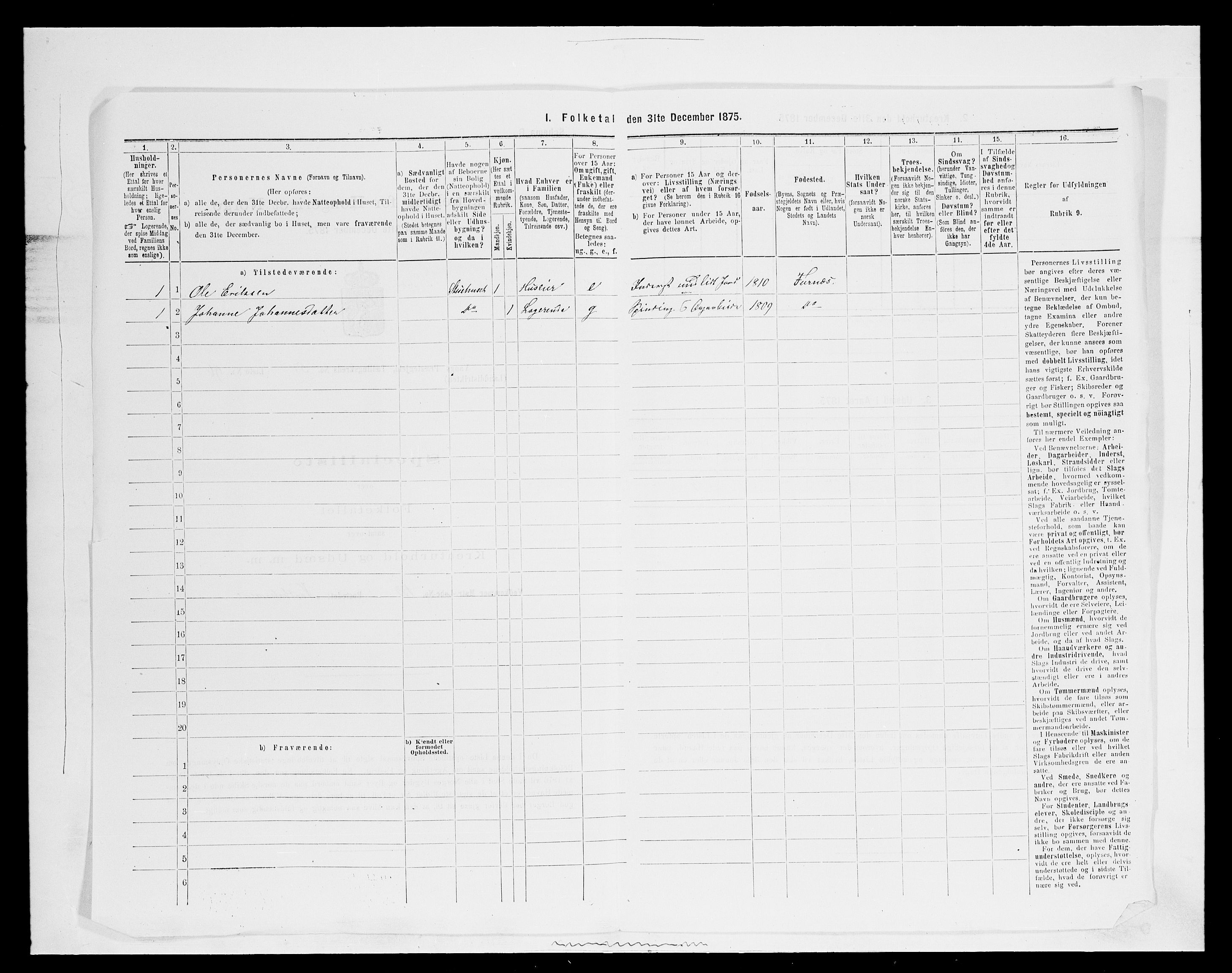 SAH, 1875 census for 0414L Vang/Vang og Furnes, 1875, p. 1271