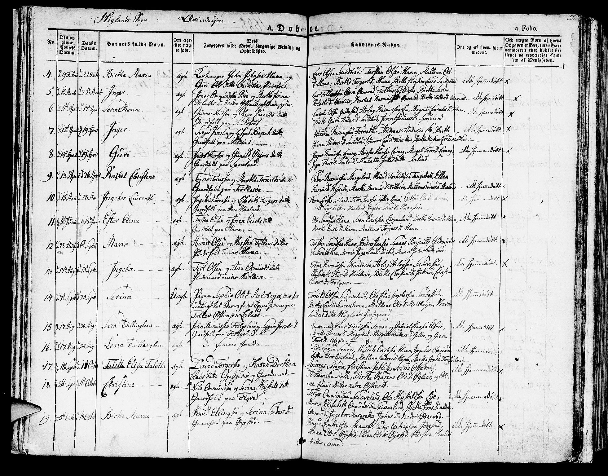 Høyland sokneprestkontor, SAST/A-101799/001/30BA/L0007: Parish register (official) no. A 7 /1, 1825-1841, p. 52