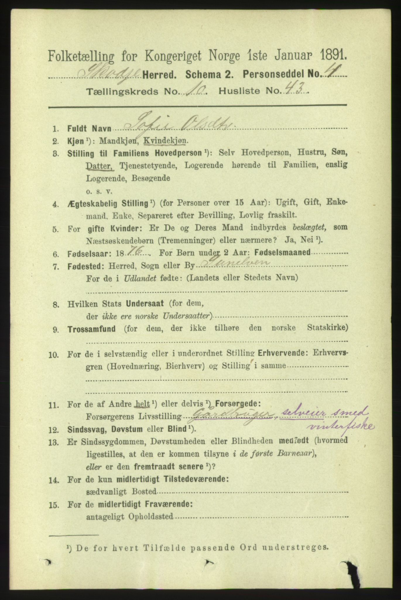 RA, 1891 census for 1529 Skodje, 1891, p. 2257