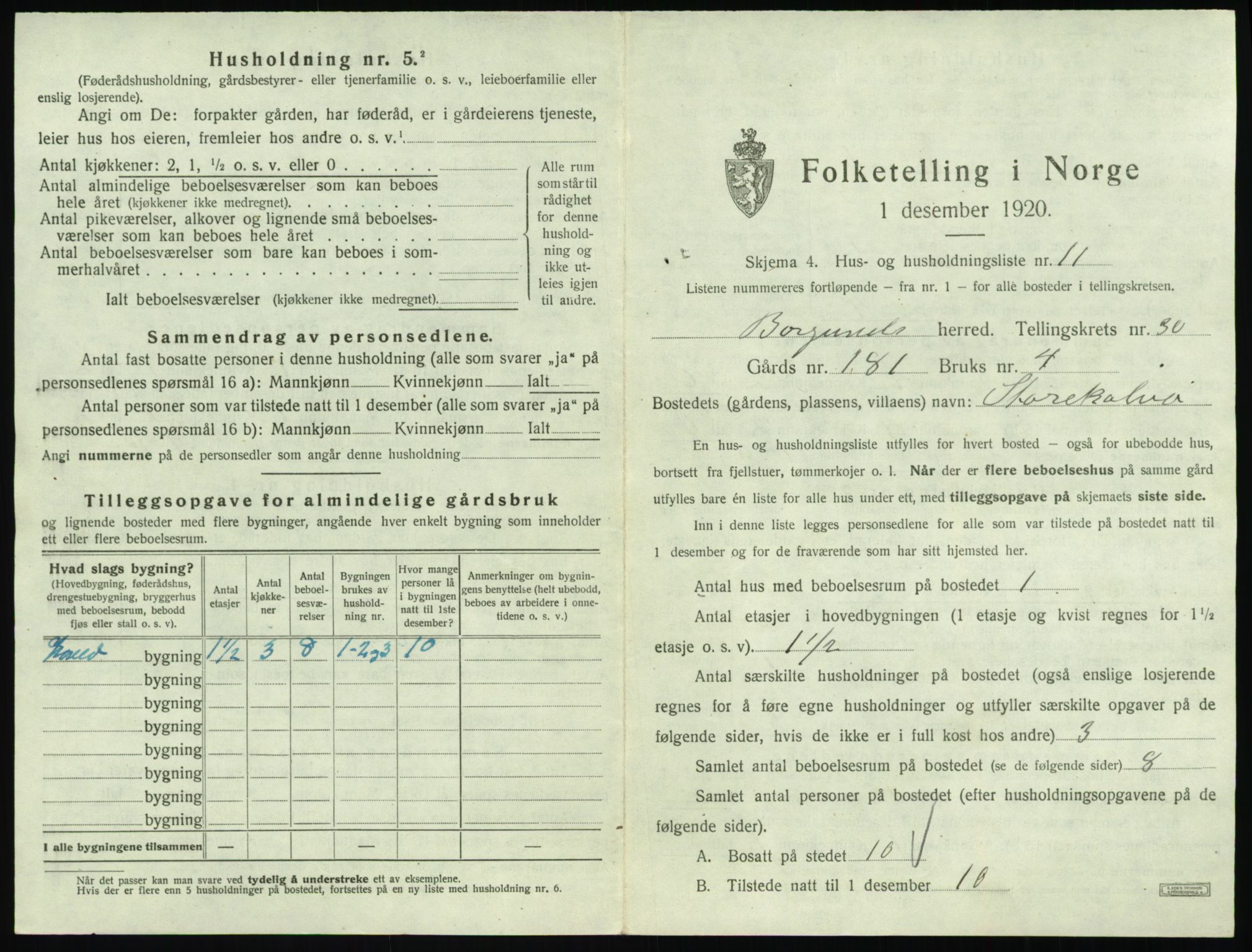 SAT, 1920 census for Borgund, 1920, p. 2394