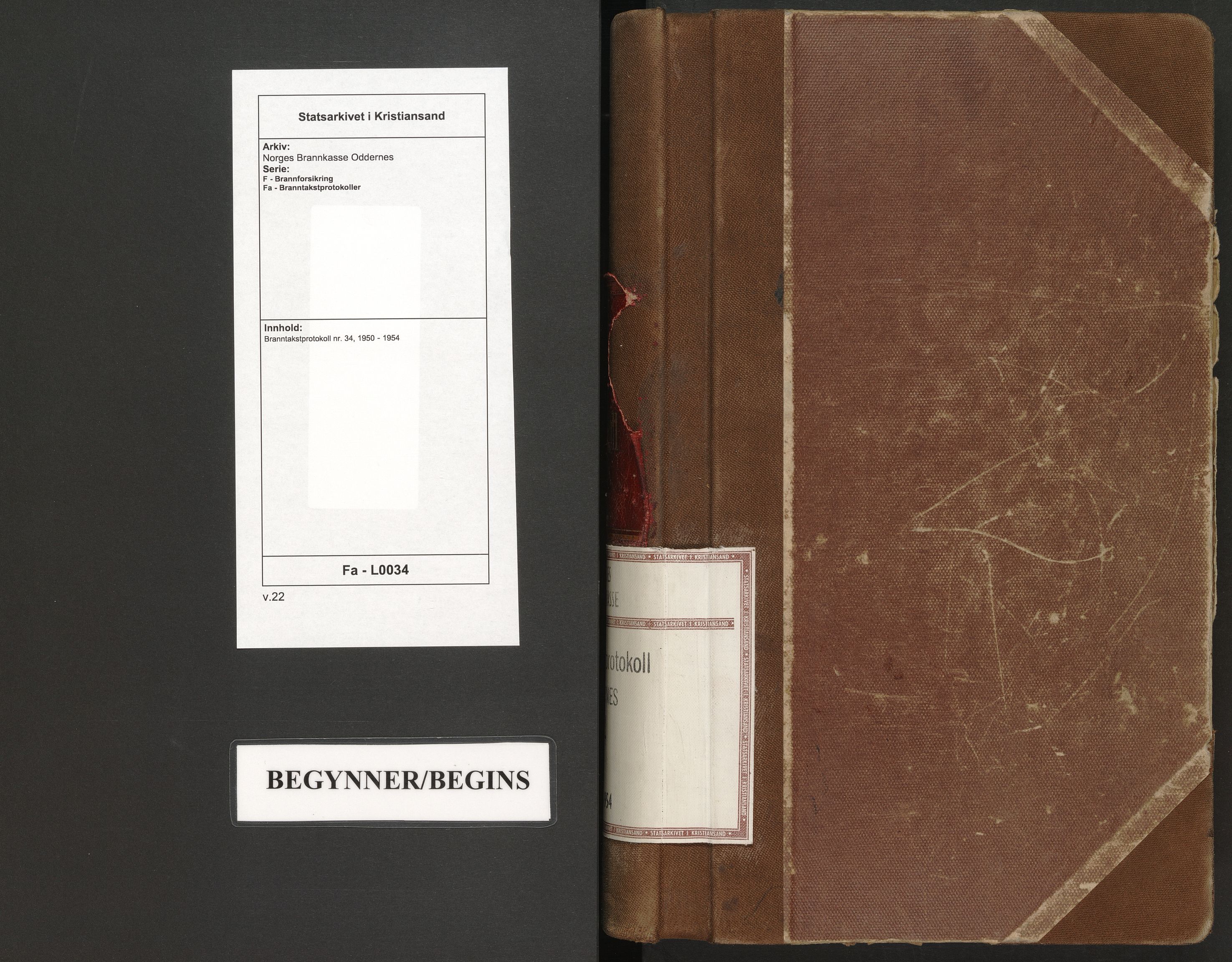 Norges Brannkasse Oddernes, SAK/2241-0042/F/Fa/L0034: Branntakstprotokoll nr. 34, 1950-1954