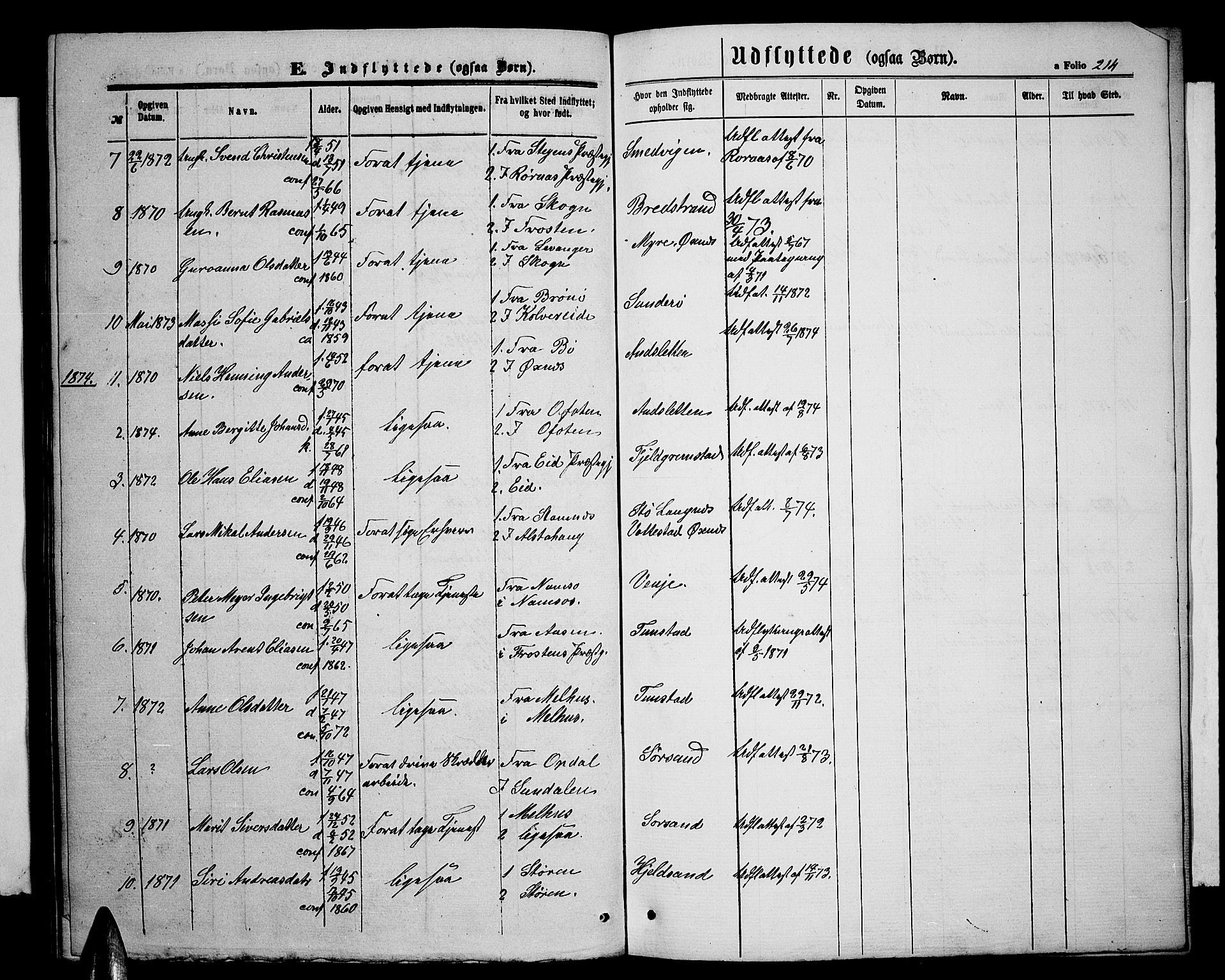 Ministerialprotokoller, klokkerbøker og fødselsregistre - Nordland, SAT/A-1459/893/L1348: Parish register (copy) no. 893C03, 1867-1877, p. 214