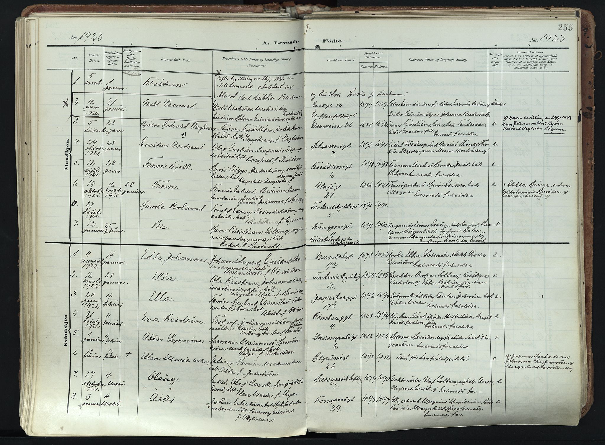 Larvik kirkebøker, SAKO/A-352/F/Fa/L0012: Parish register (official) no. I 12, 1905-1933, p. 255