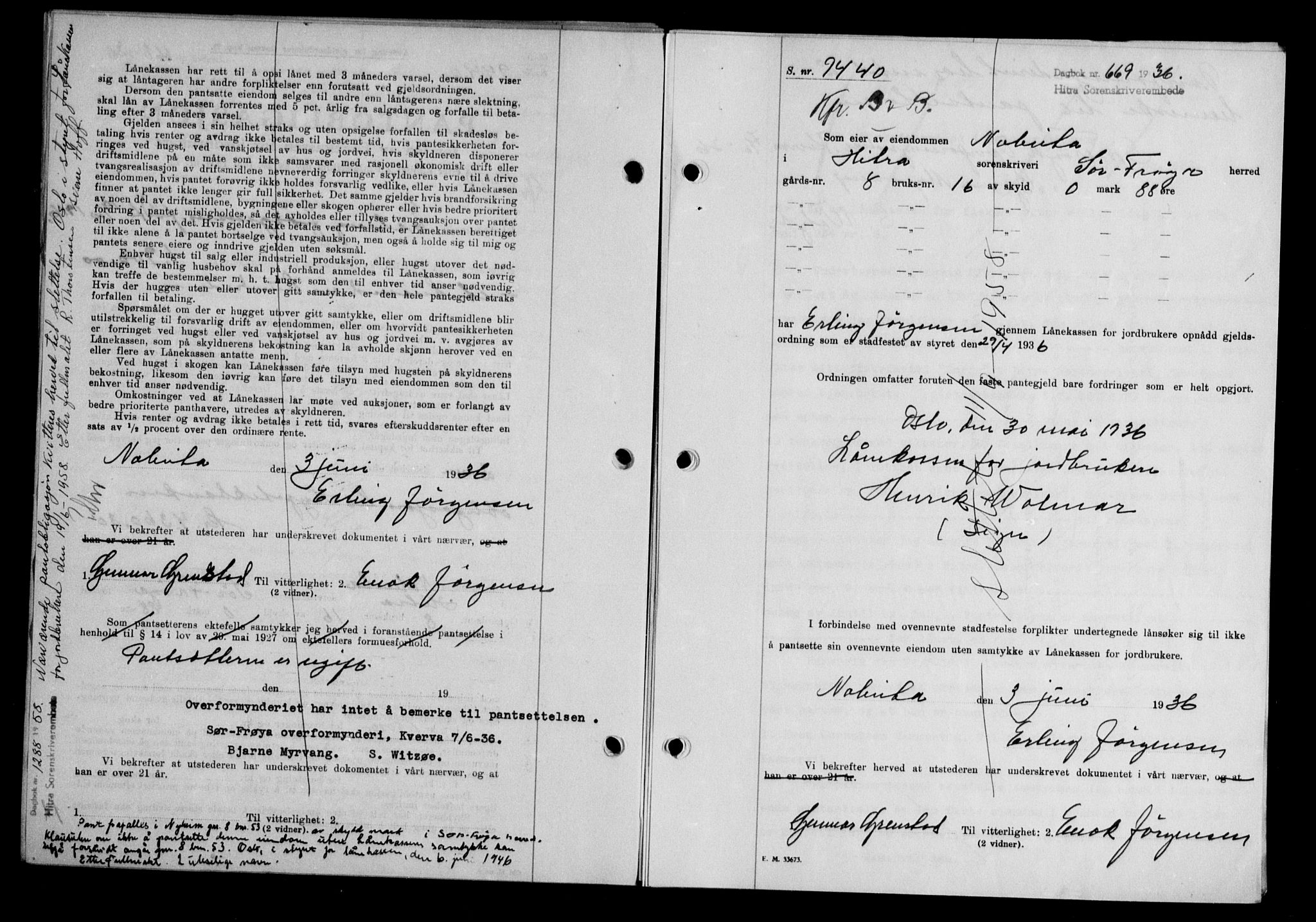 Hitra sorenskriveri, AV/SAT-A-0018/2/2C/2Ca/L0028: Mortgage book no. B-1, 1936-1939, Diary no: : 669/1936