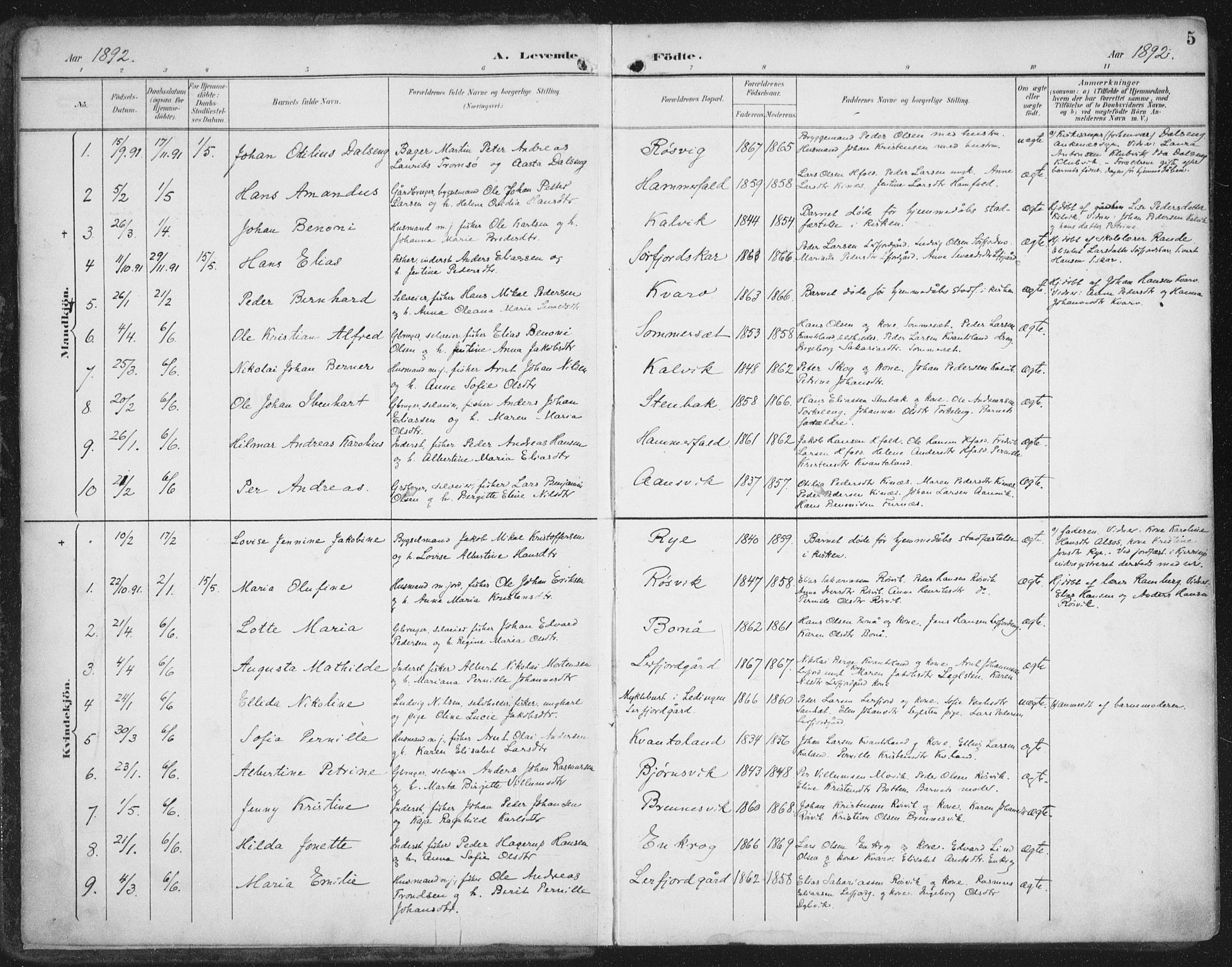 Ministerialprotokoller, klokkerbøker og fødselsregistre - Nordland, SAT/A-1459/854/L0779: Parish register (official) no. 854A02, 1892-1909, p. 5