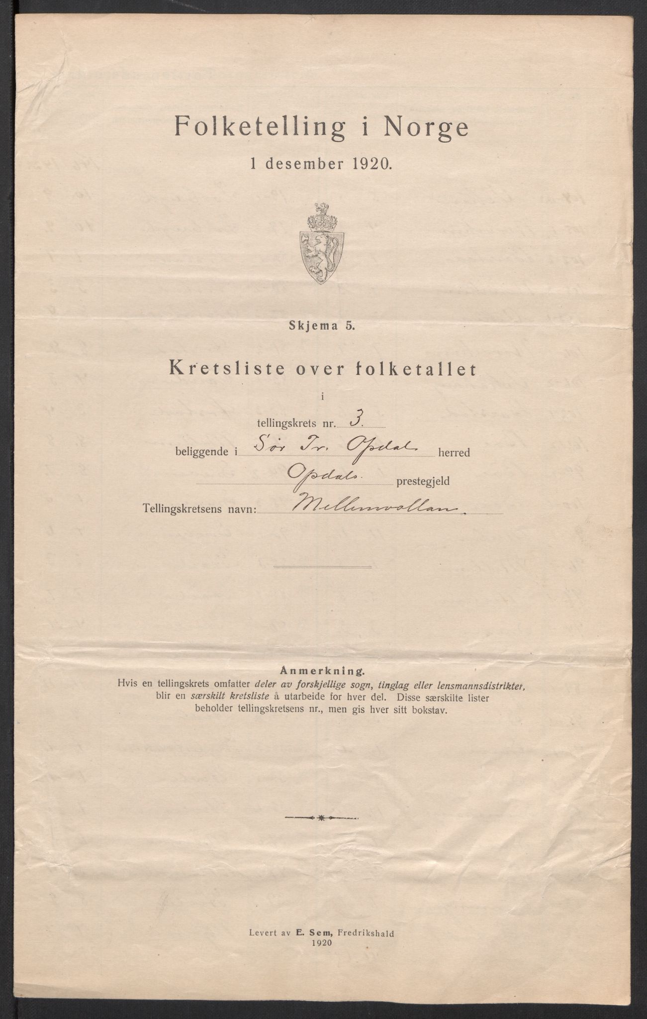 SAT, 1920 census for Oppdal, 1920, p. 12