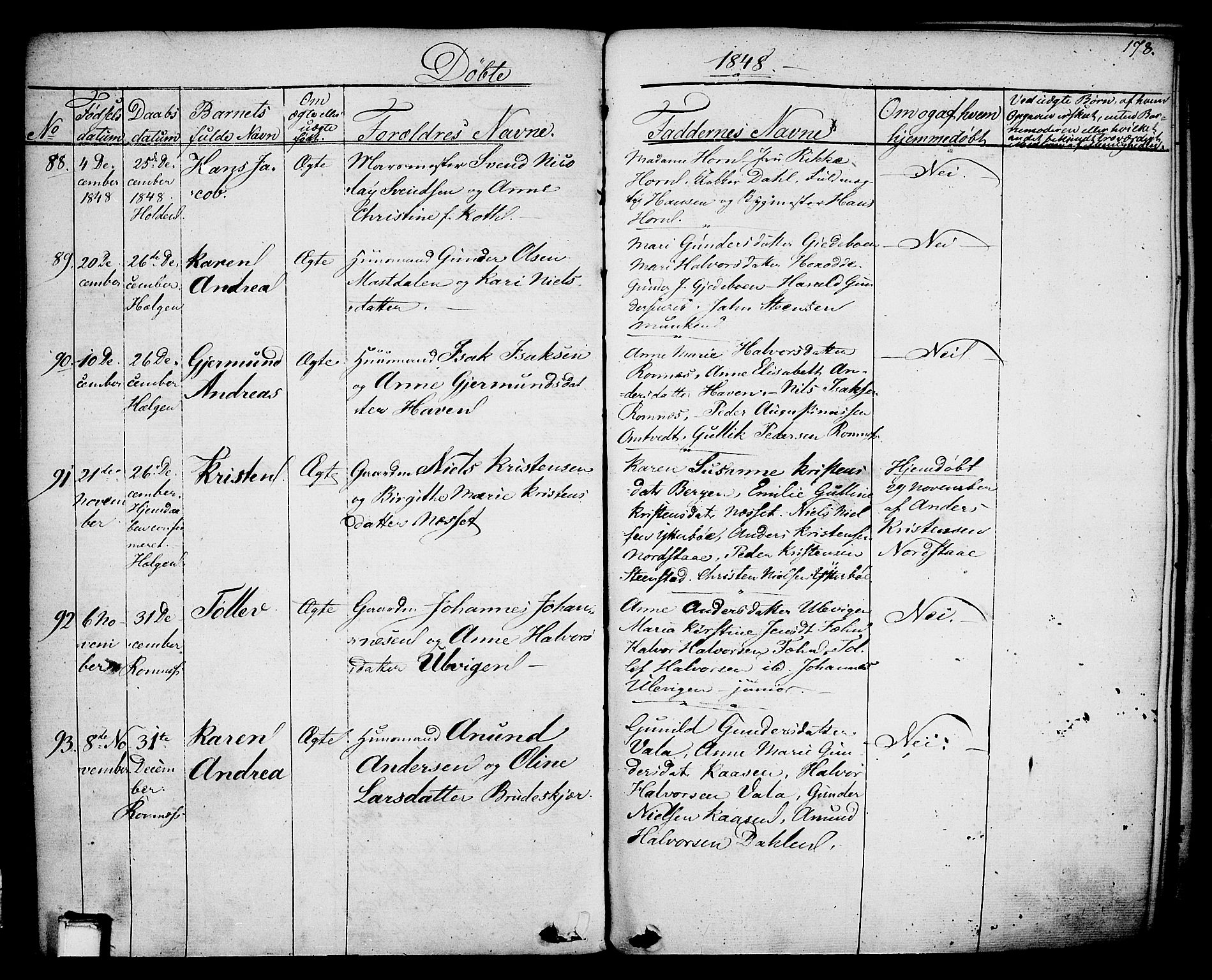 Holla kirkebøker, SAKO/A-272/F/Fa/L0004: Parish register (official) no. 4, 1830-1848, p. 178