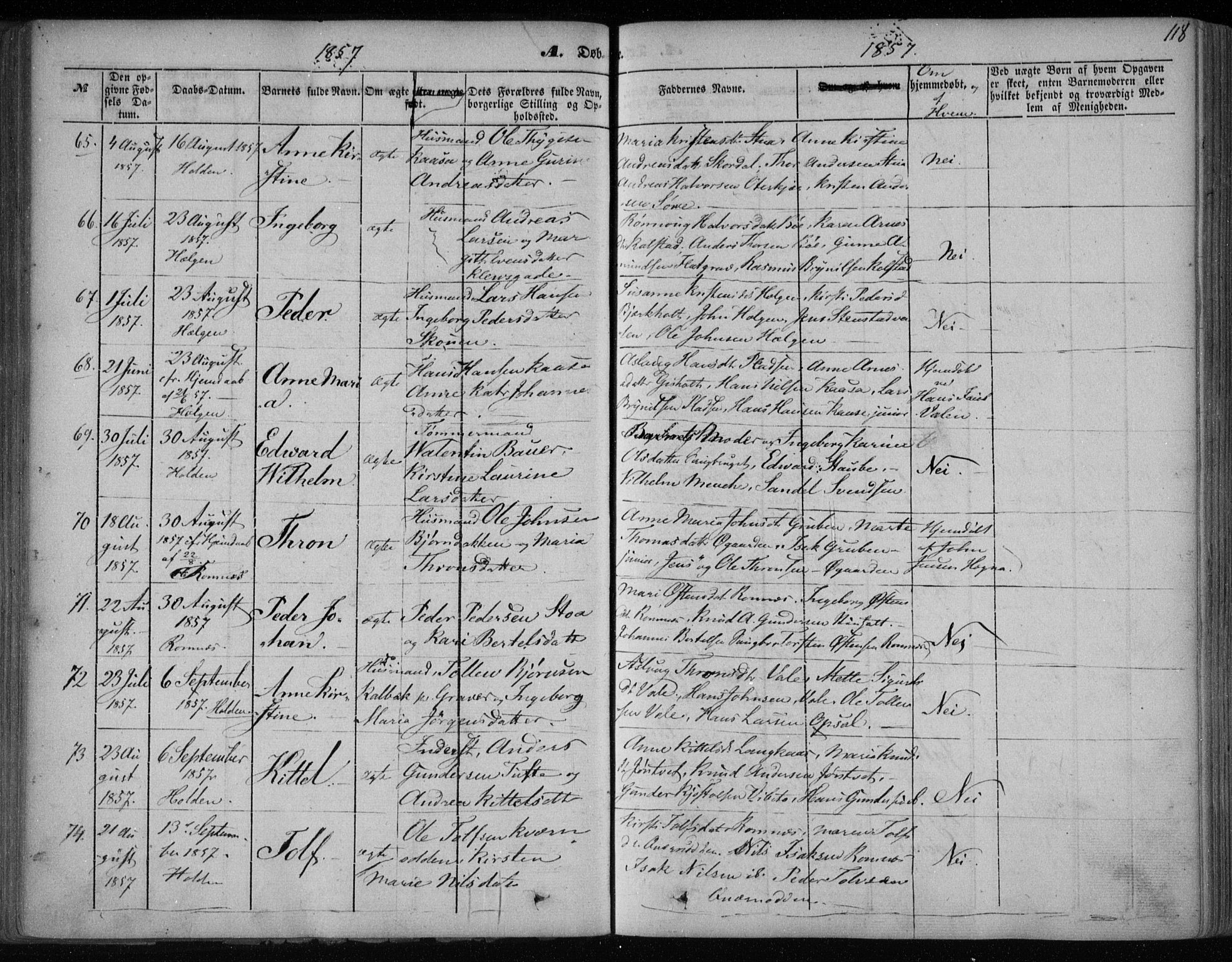 Holla kirkebøker, SAKO/A-272/F/Fa/L0005: Parish register (official) no. 5, 1849-1860, p. 118