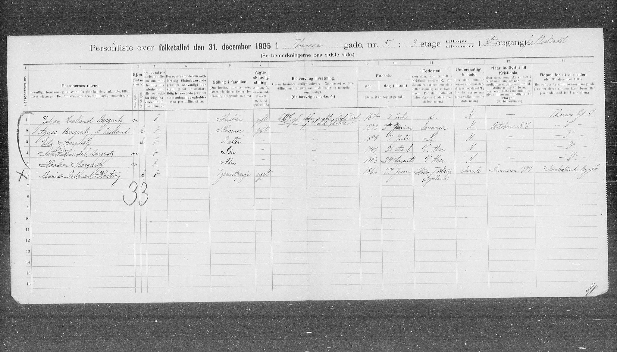 OBA, Municipal Census 1905 for Kristiania, 1905, p. 57008