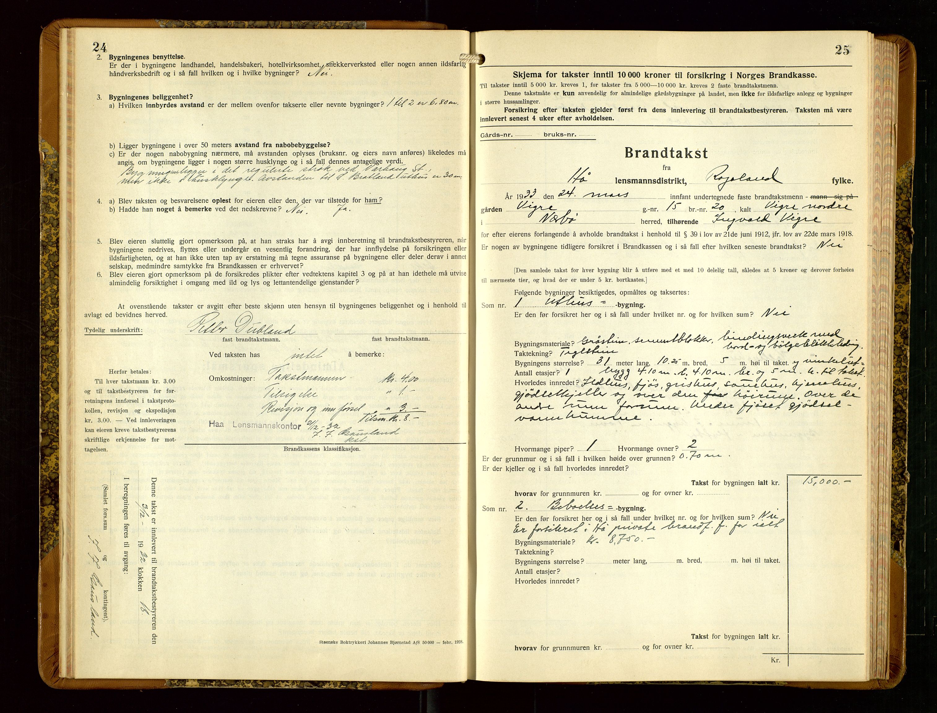 Hå lensmannskontor, AV/SAST-A-100456/Goa/L0006: Takstprotokoll (skjema), 1932-1938, p. 24-25