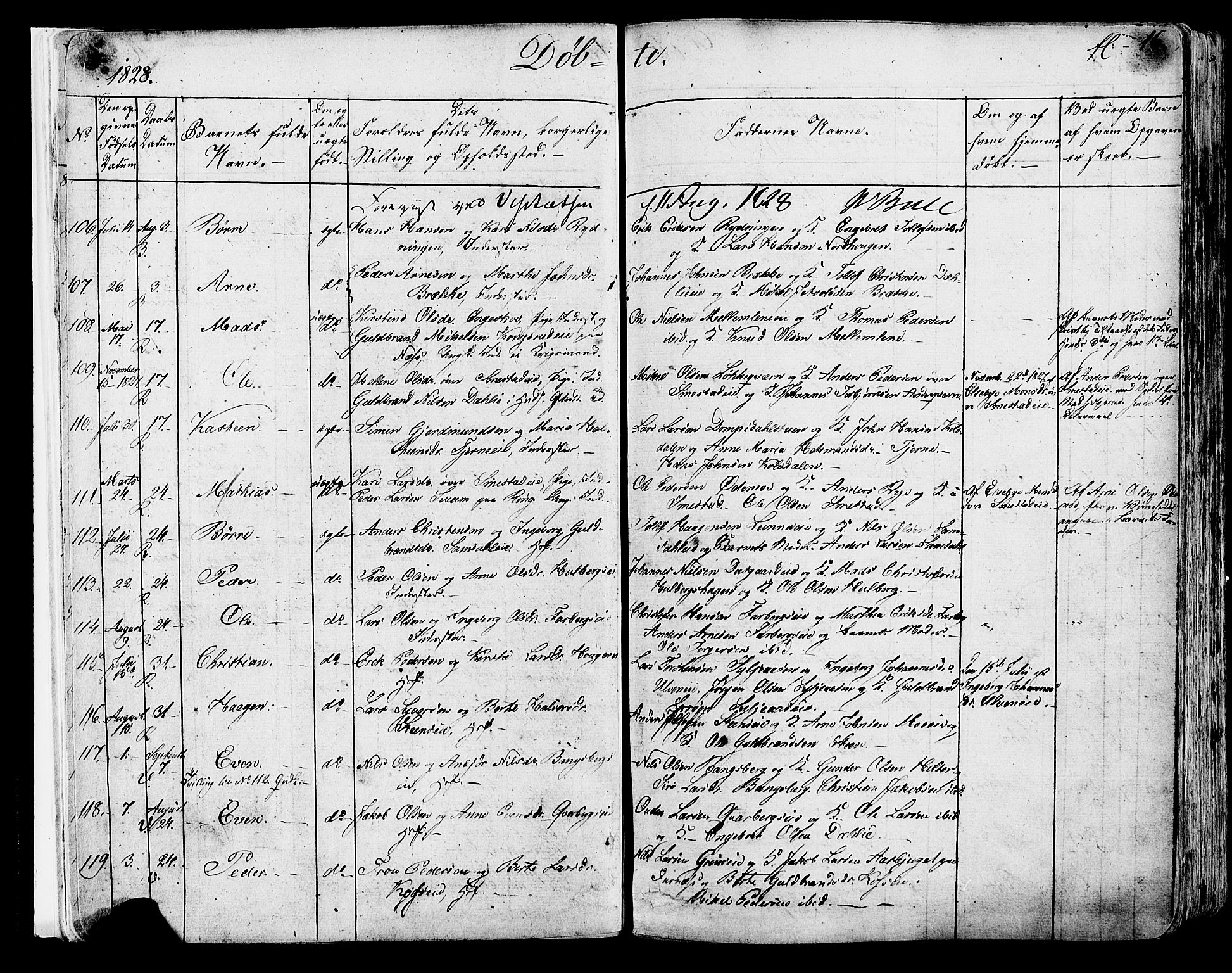 Ringsaker prestekontor, AV/SAH-PREST-014/K/Ka/L0007: Parish register (official) no. 7A, 1826-1837, p. 16