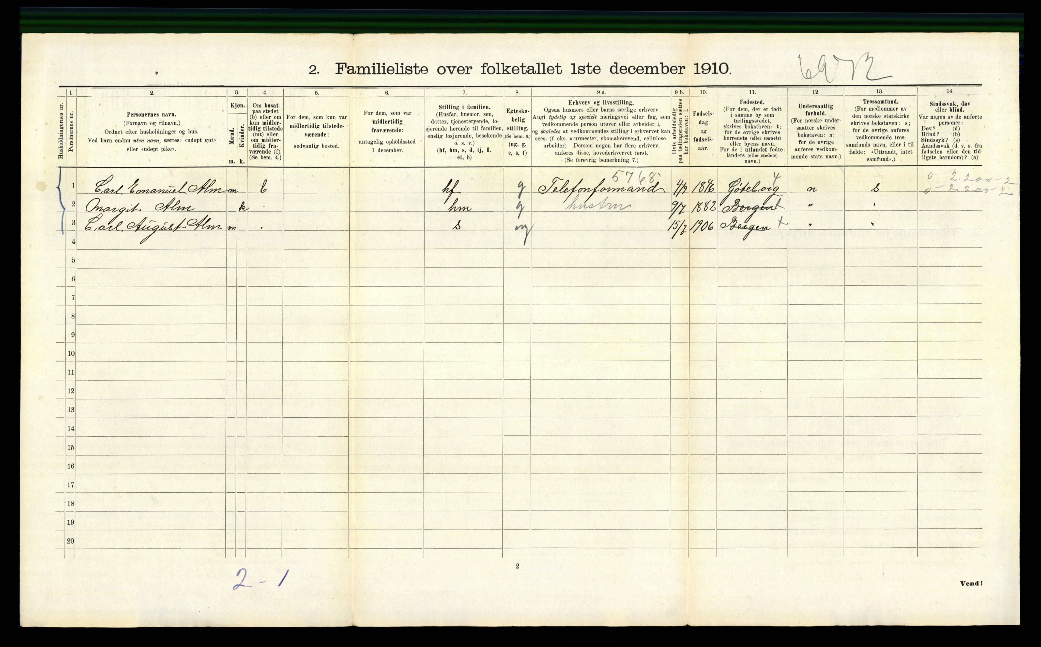 RA, 1910 census for Bergen, 1910, p. 20684