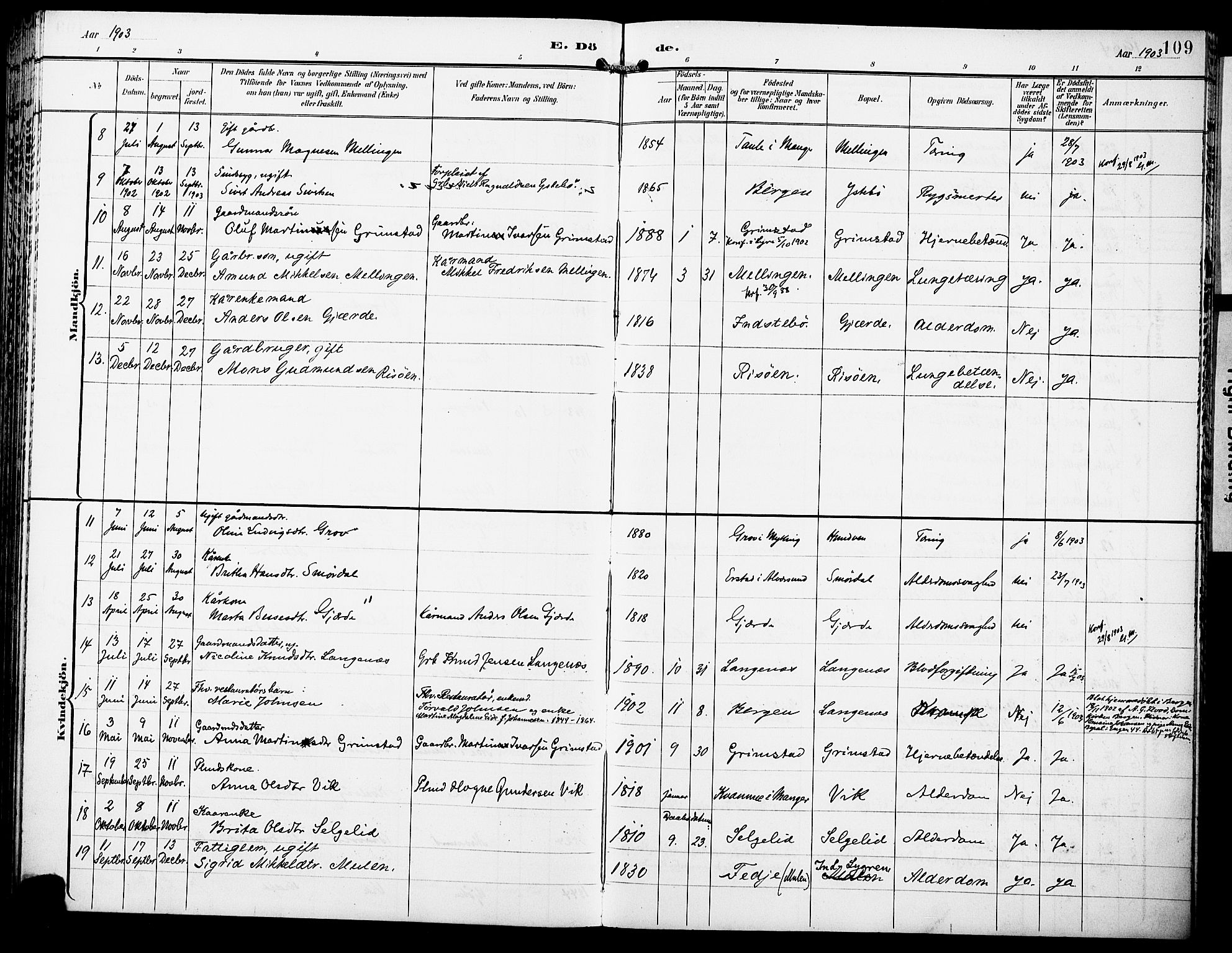 Lindås Sokneprestembete, SAB/A-76701/H/Haa: Parish register (official) no. E 2, 1897-1912, p. 109