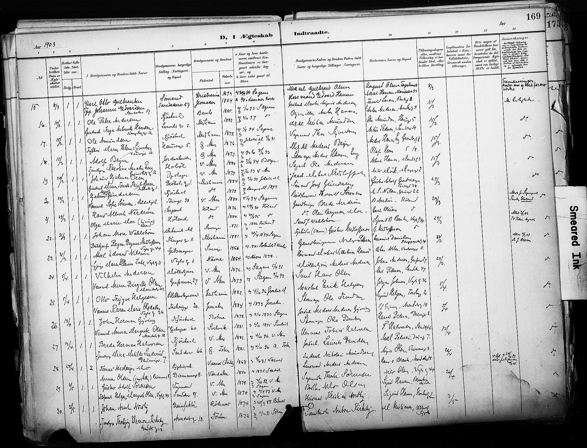 Sagene prestekontor Kirkebøker, SAO/A-10796/F/L0005: Parish register (official) no. 5, 1898-1911, p. 169