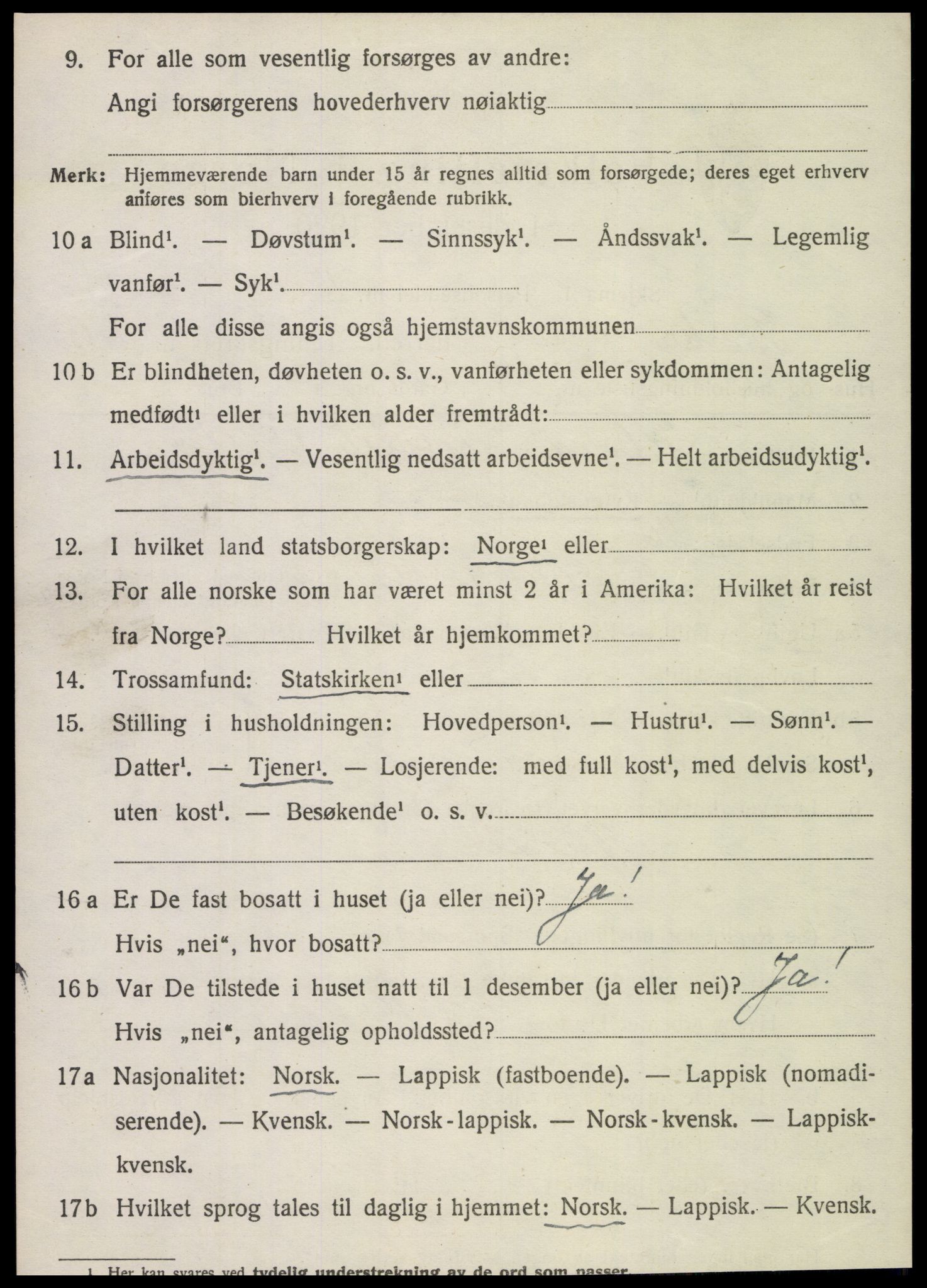SAT, 1920 census for Sparbu, 1920, p. 2092
