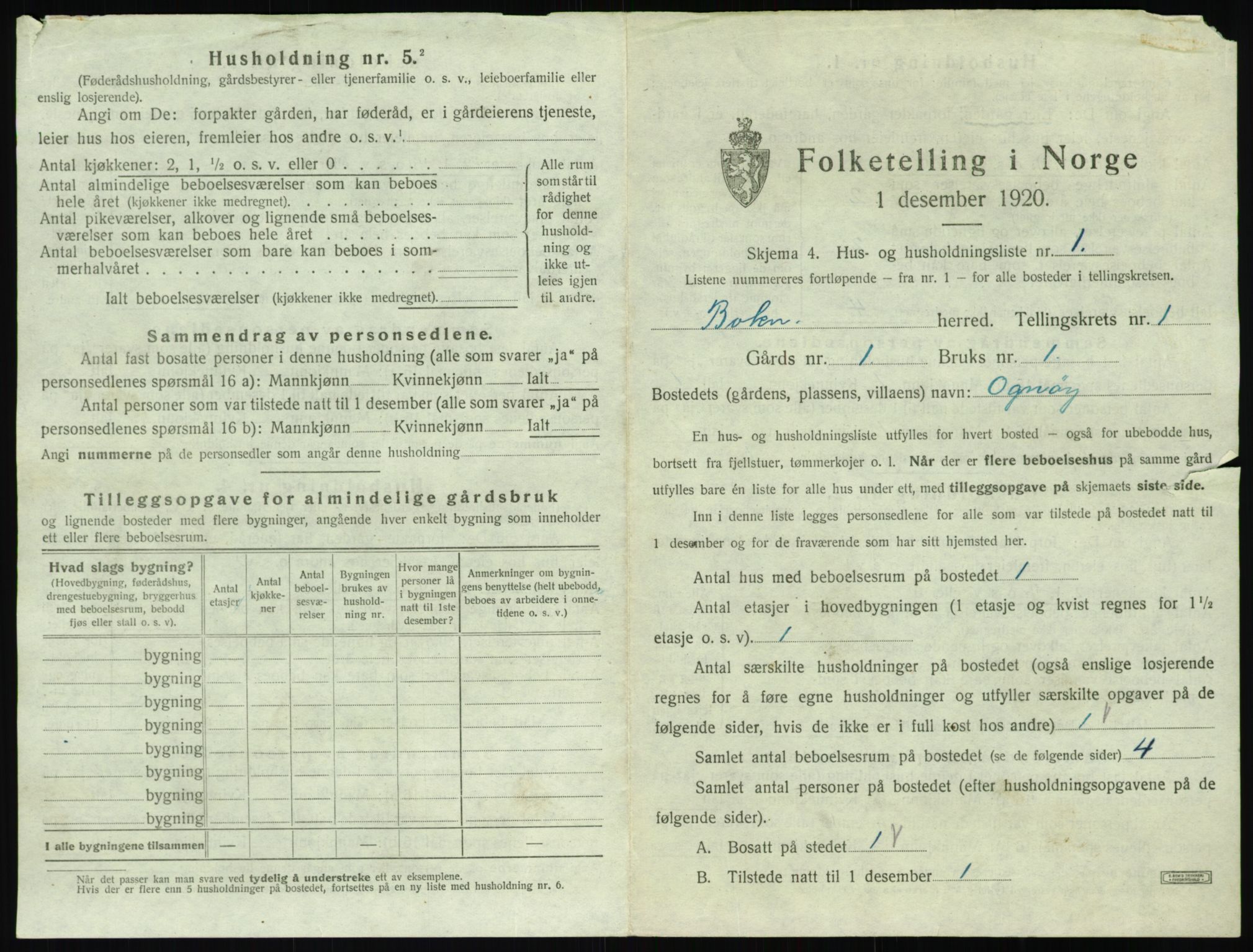 SAST, 1920 census for Bokn, 1920, p. 22