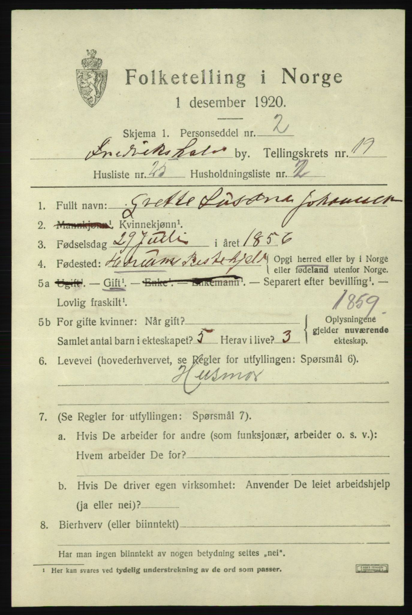 SAO, 1920 census for Fredrikshald, 1920, p. 28860