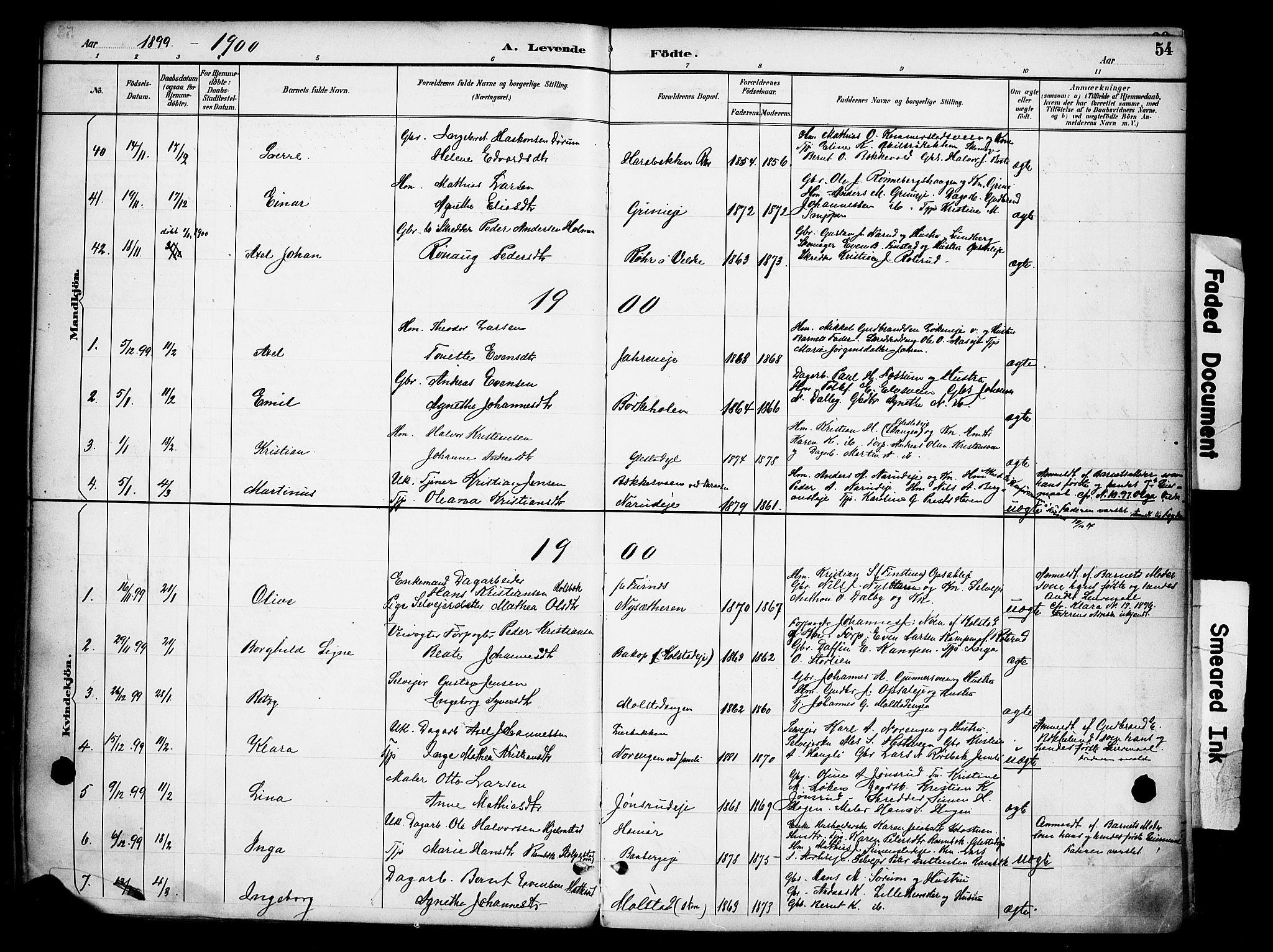 Ringsaker prestekontor, SAH/PREST-014/K/Ka/L0016: Parish register (official) no. 16, 1891-1904, p. 54
