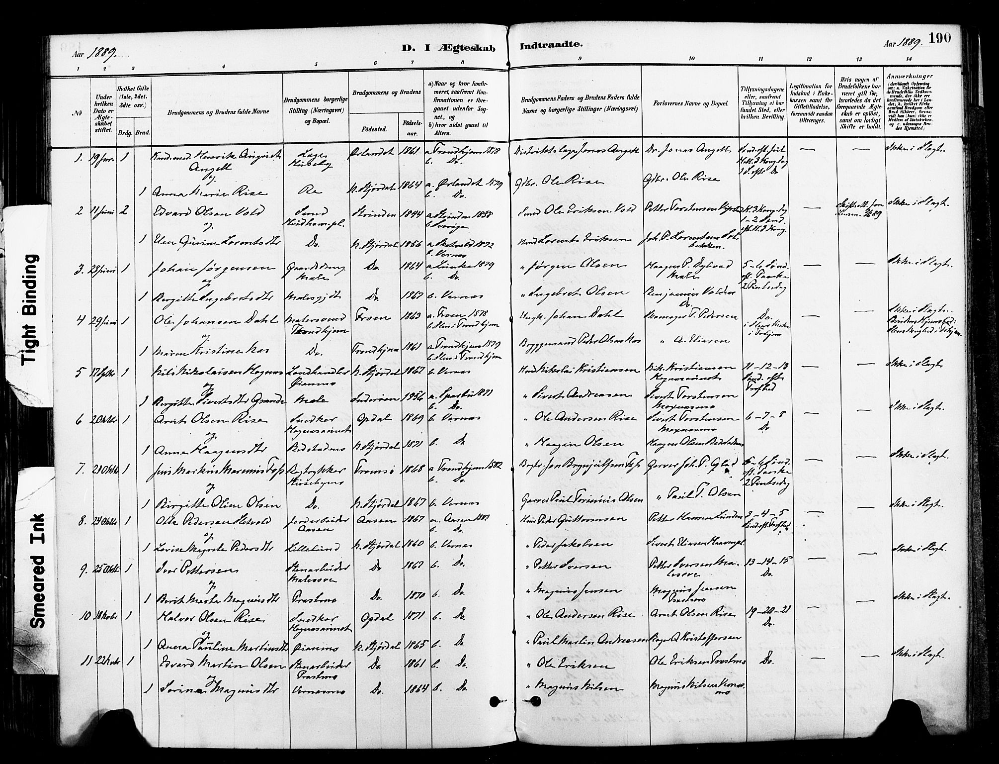 Ministerialprotokoller, klokkerbøker og fødselsregistre - Nord-Trøndelag, SAT/A-1458/709/L0077: Parish register (official) no. 709A17, 1880-1895, p. 190