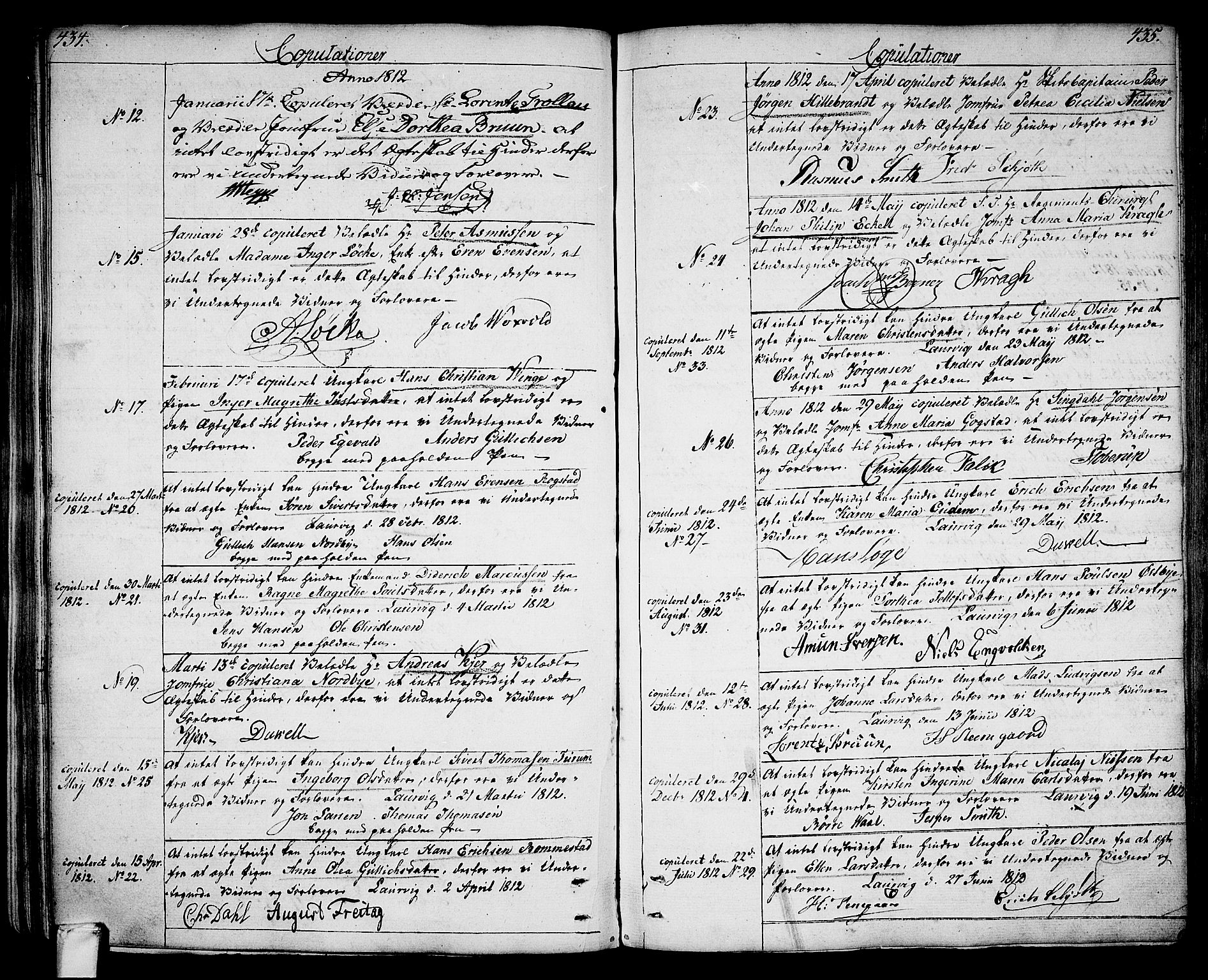 Larvik kirkebøker, SAKO/A-352/G/Ga/L0002: Parish register (copy) no. I 2, 1807-1830, p. 434-435