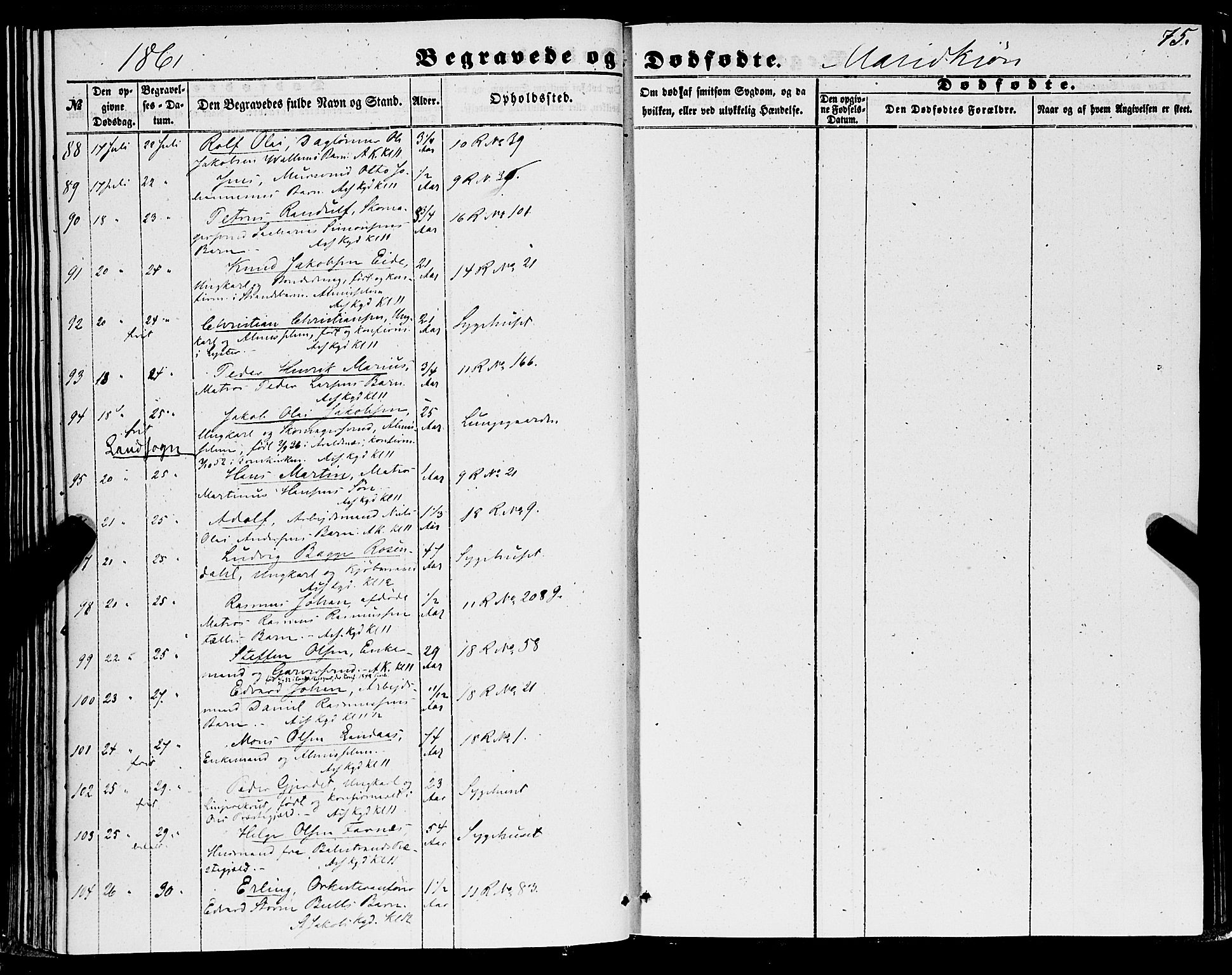 Domkirken sokneprestembete, AV/SAB-A-74801/H/Haa/L0041: Parish register (official) no. E 2, 1853-1863, p. 75