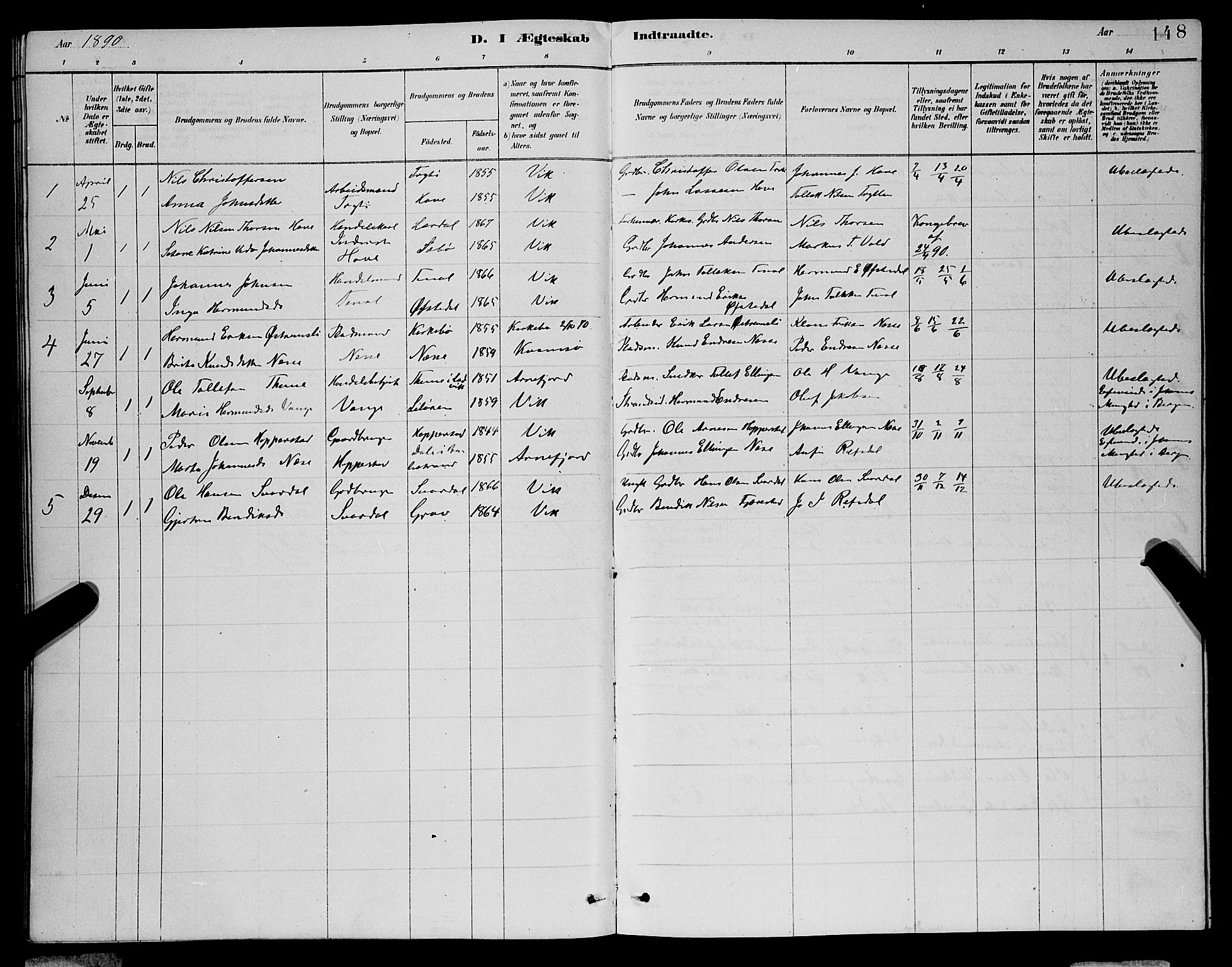 Vik sokneprestembete, SAB/A-81501: Parish register (copy) no. A 3, 1878-1894, p. 148