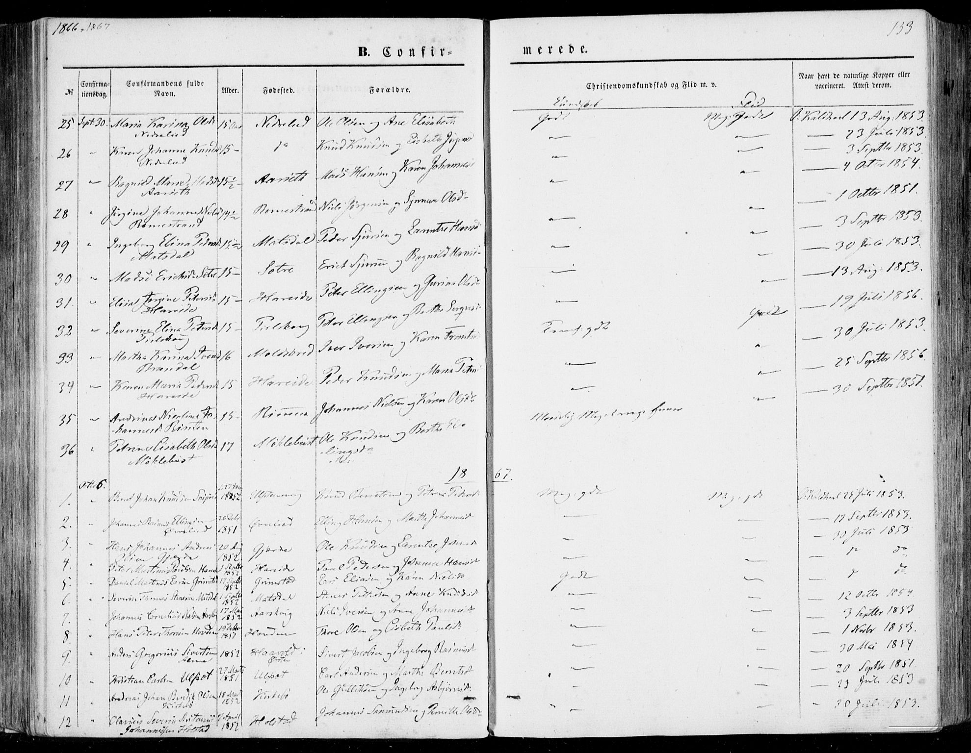 Ministerialprotokoller, klokkerbøker og fødselsregistre - Møre og Romsdal, AV/SAT-A-1454/510/L0121: Parish register (official) no. 510A01, 1848-1877, p. 133