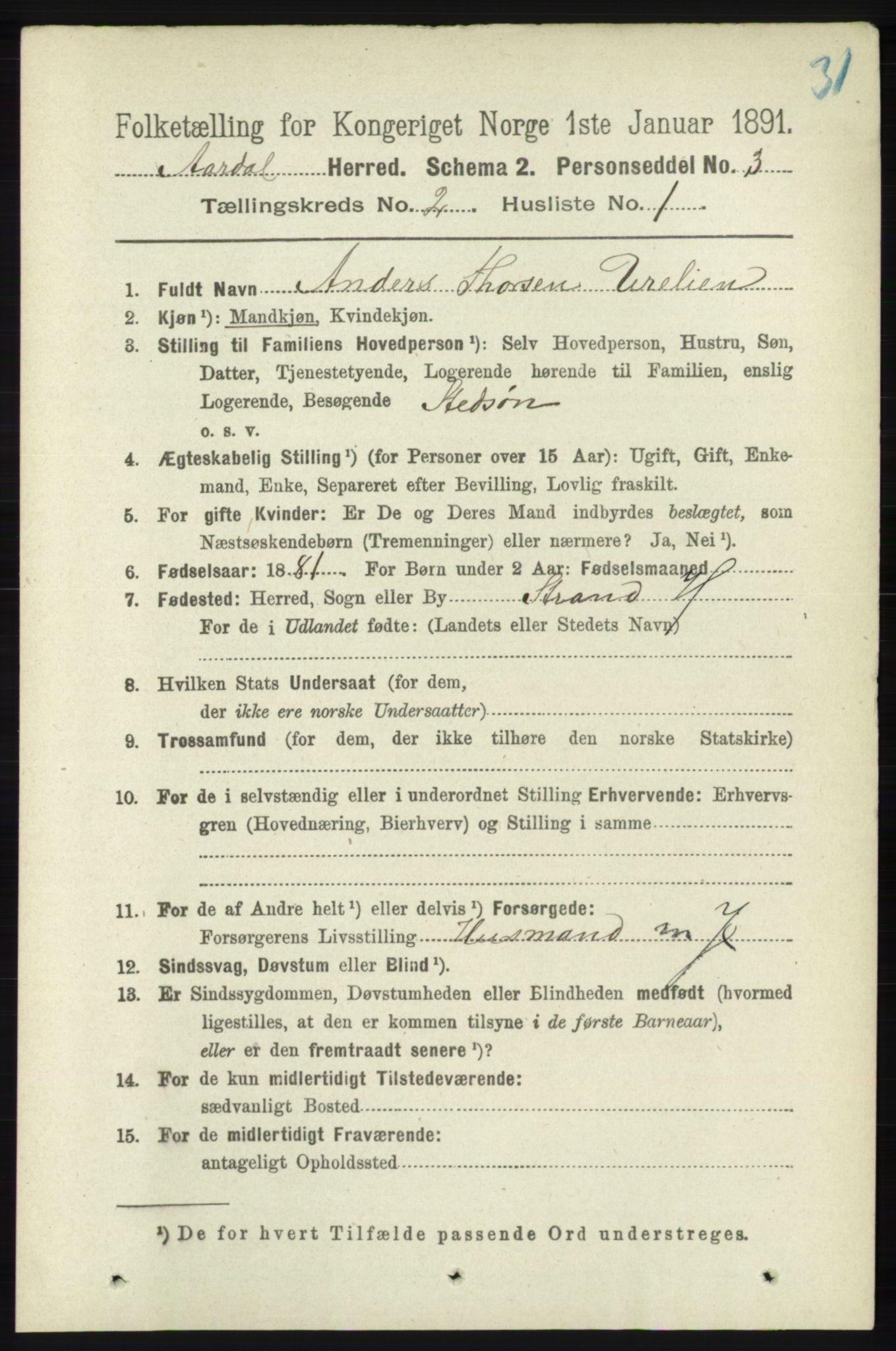 RA, 1891 census for 1131 Årdal, 1891, p. 576