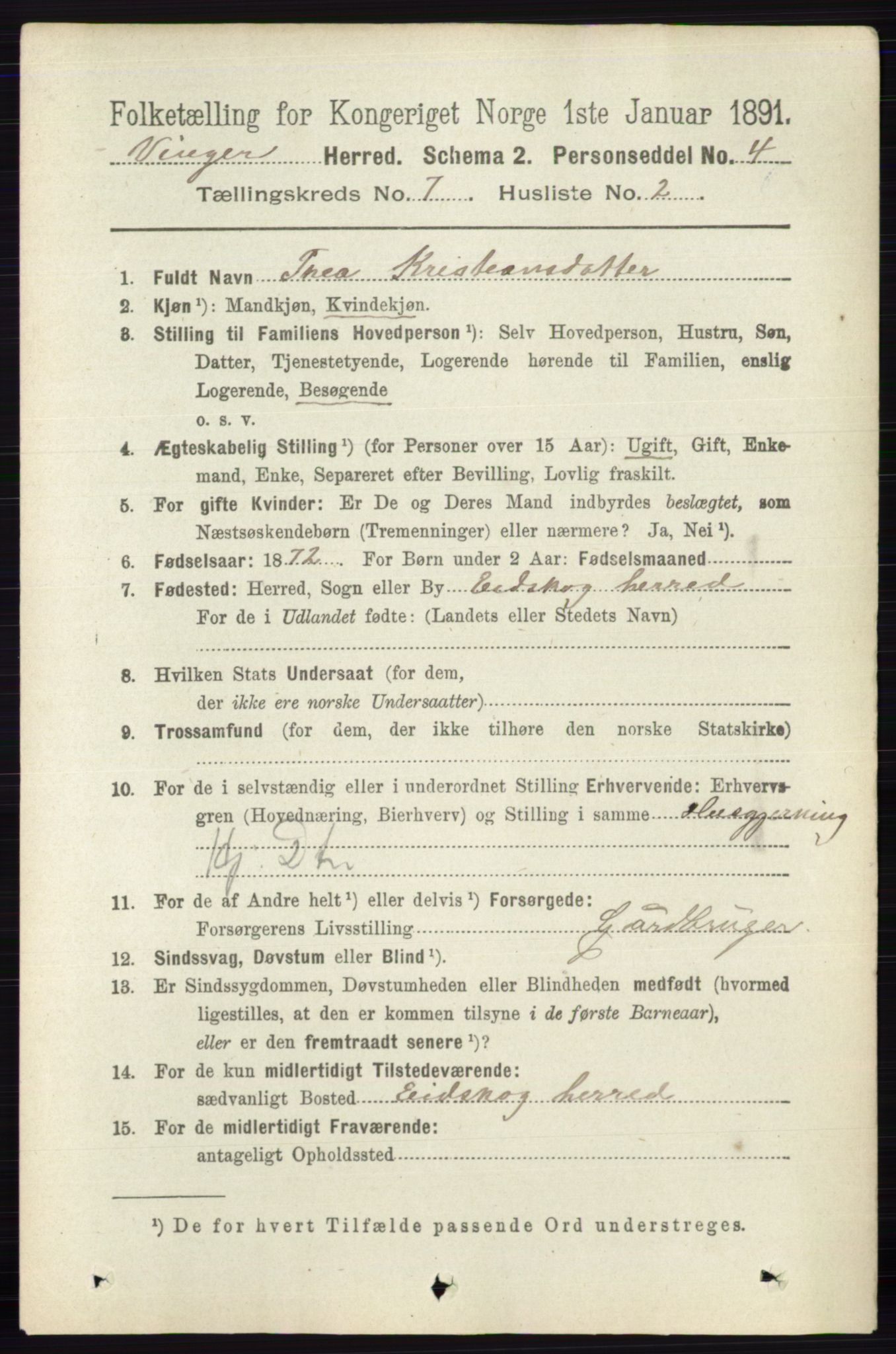 RA, 1891 census for 0421 Vinger, 1891, p. 3240