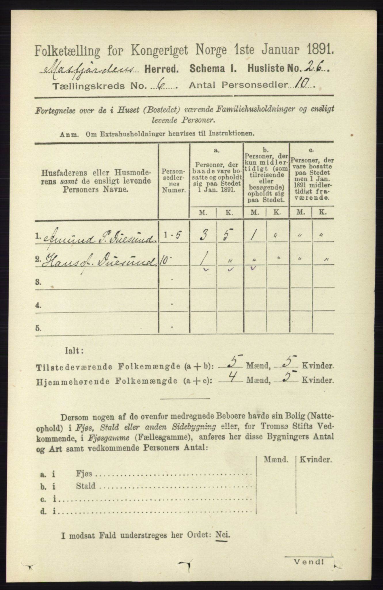 RA, 1891 census for 1266 Masfjorden, 1891, p. 948