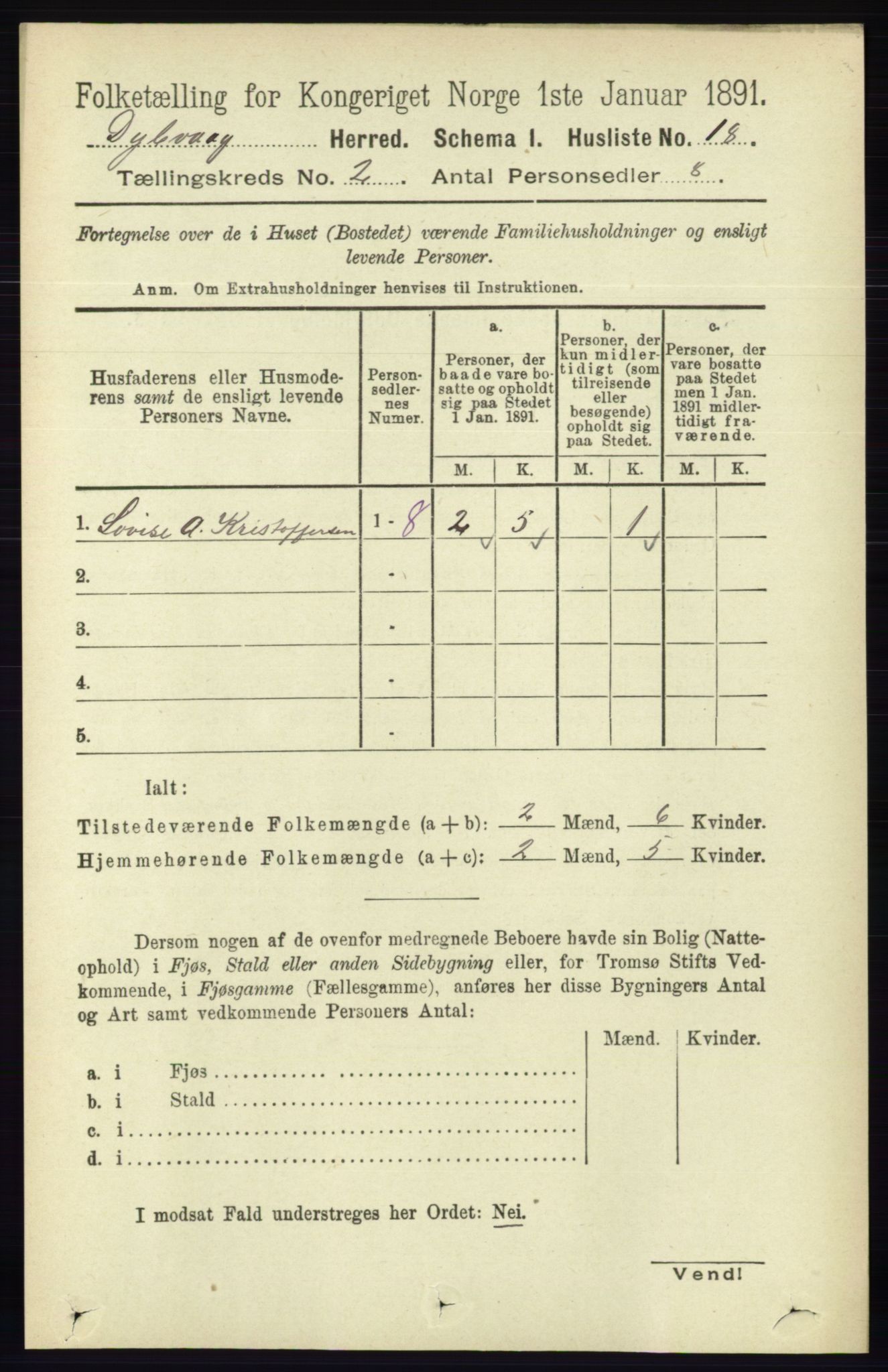 RA, 1891 census for 0915 Dypvåg, 1891, p. 485