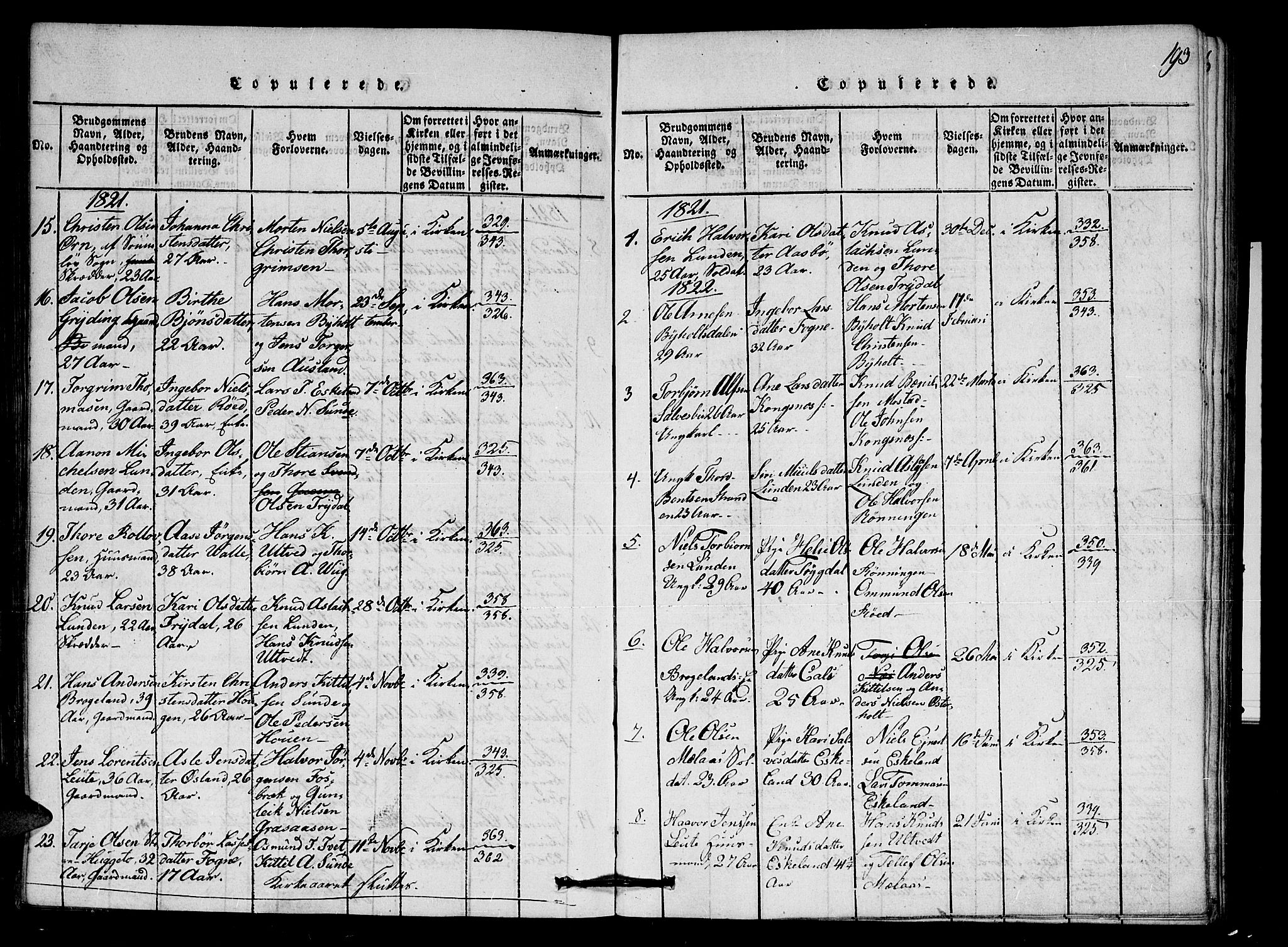 Gjerstad sokneprestkontor, AV/SAK-1111-0014/F/Fa/Faa/L0004: Parish register (official) no. A 4, 1816-1829, p. 193