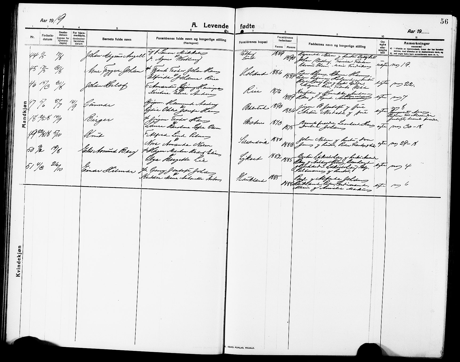 Ministerialprotokoller, klokkerbøker og fødselsregistre - Nordland, AV/SAT-A-1459/881/L1169: Parish register (copy) no. 881C06, 1912-1930, p. 56