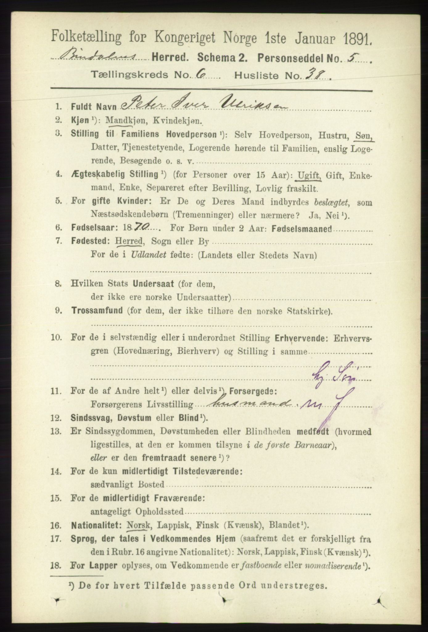 RA, 1891 census for 1811 Bindal, 1891, p. 1974