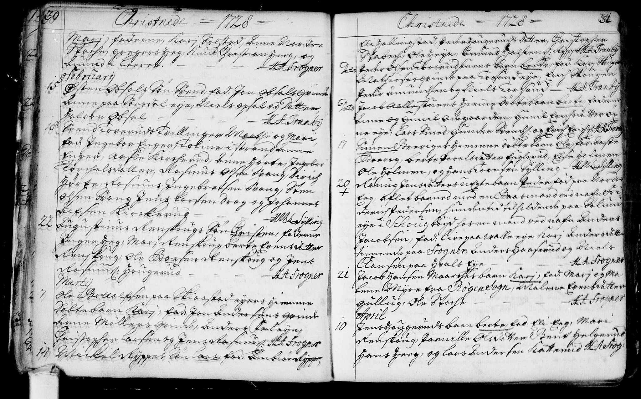 Lier kirkebøker, AV/SAKO-A-230/F/Fa/L0003: Parish register (official) no. I 3, 1727-1748, p. 30-31