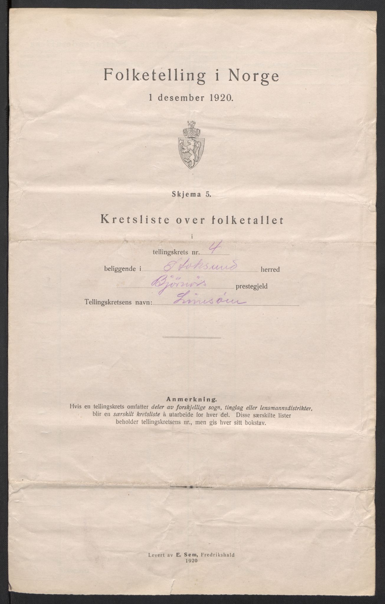 SAT, 1920 census for Stoksund, 1920, p. 17