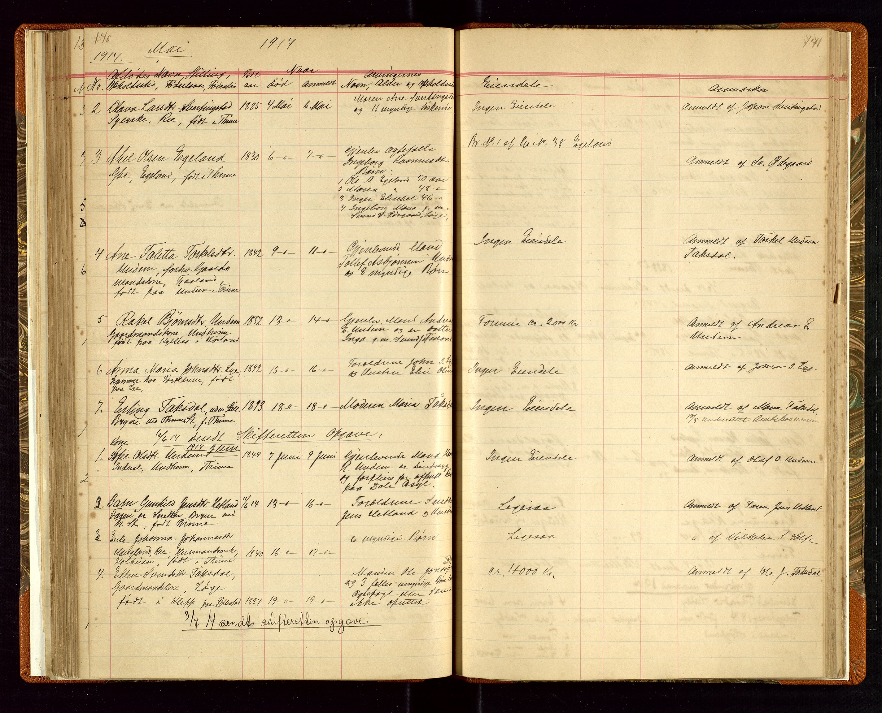 Time lensmannskontor, AV/SAST-A-100420/Gga/L0001: Dødsfallprotokoll m/alfabetisk register, 1880-1921, p. 140-141