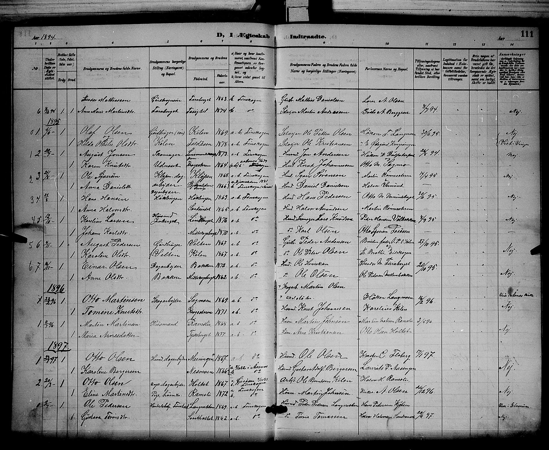 Åsnes prestekontor, SAH/PREST-042/H/Ha/Hab/L0003: Parish register (copy) no. 3, 1890-1902, p. 111