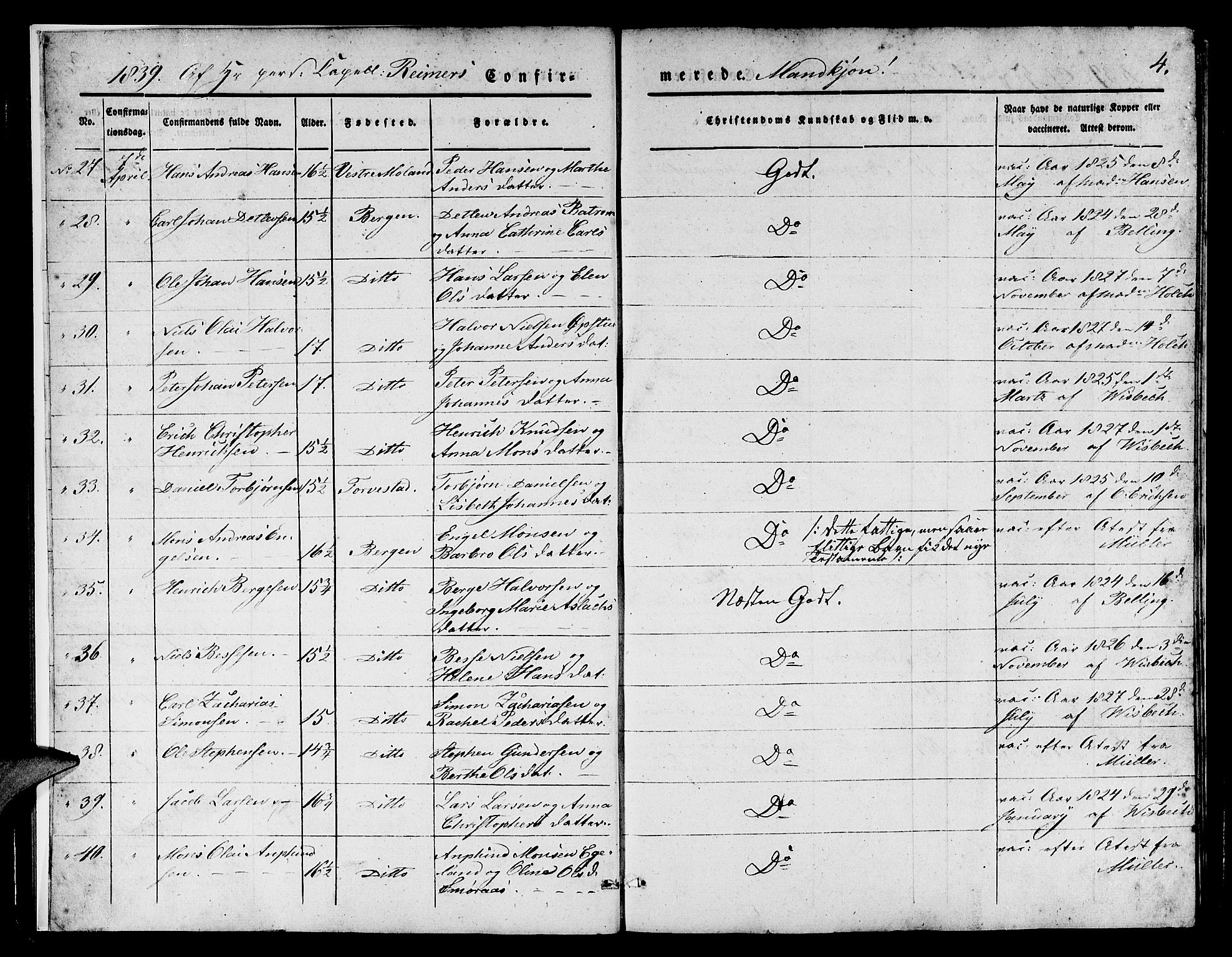 Domkirken sokneprestembete, SAB/A-74801/H/Hab/L0022: Parish register (copy) no. C 2, 1839-1854, p. 4