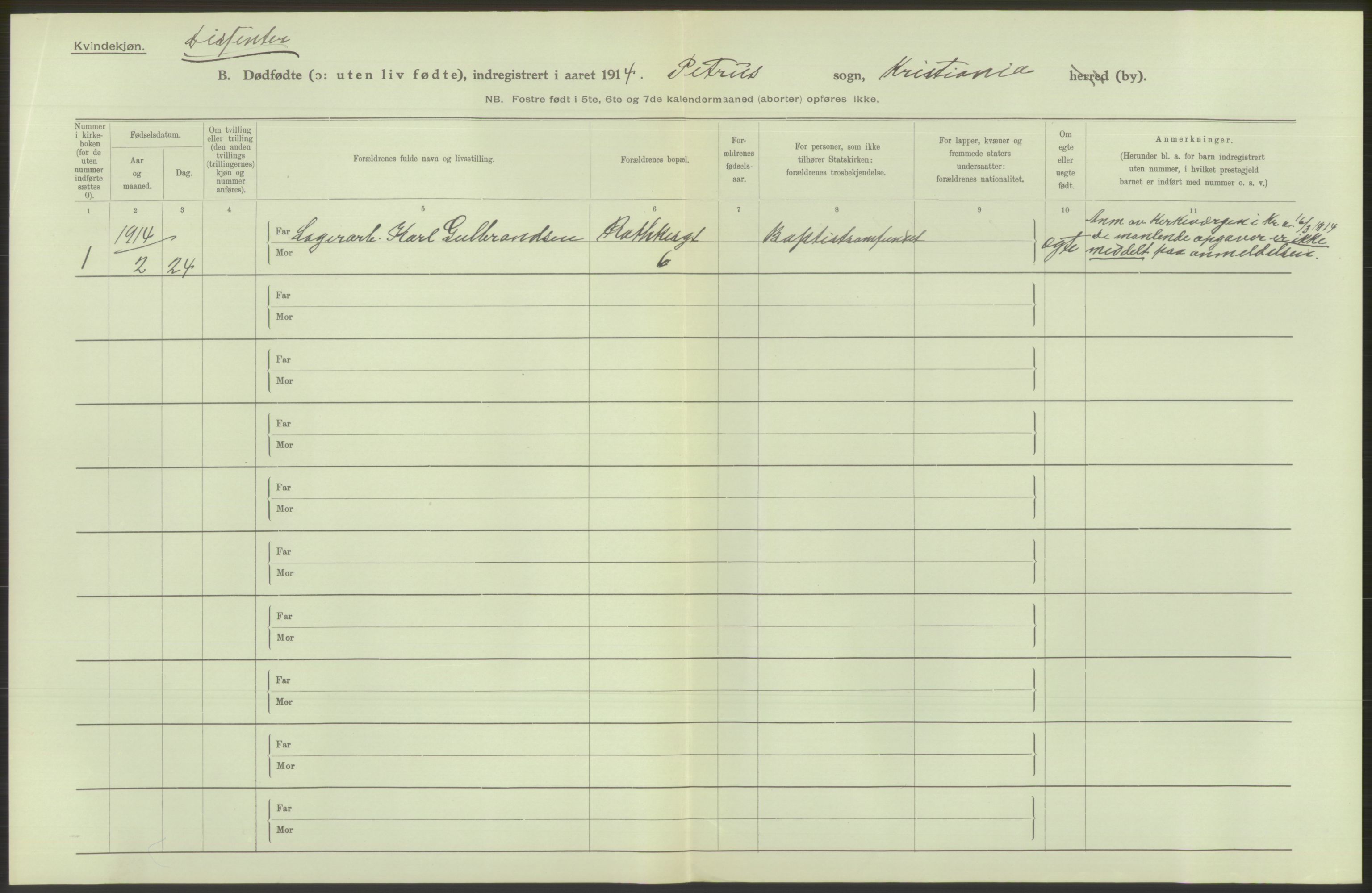 Statistisk sentralbyrå, Sosiodemografiske emner, Befolkning, AV/RA-S-2228/D/Df/Dfb/Dfbd/L0009: Kristiania: Døde, dødfødte, 1914, p. 64