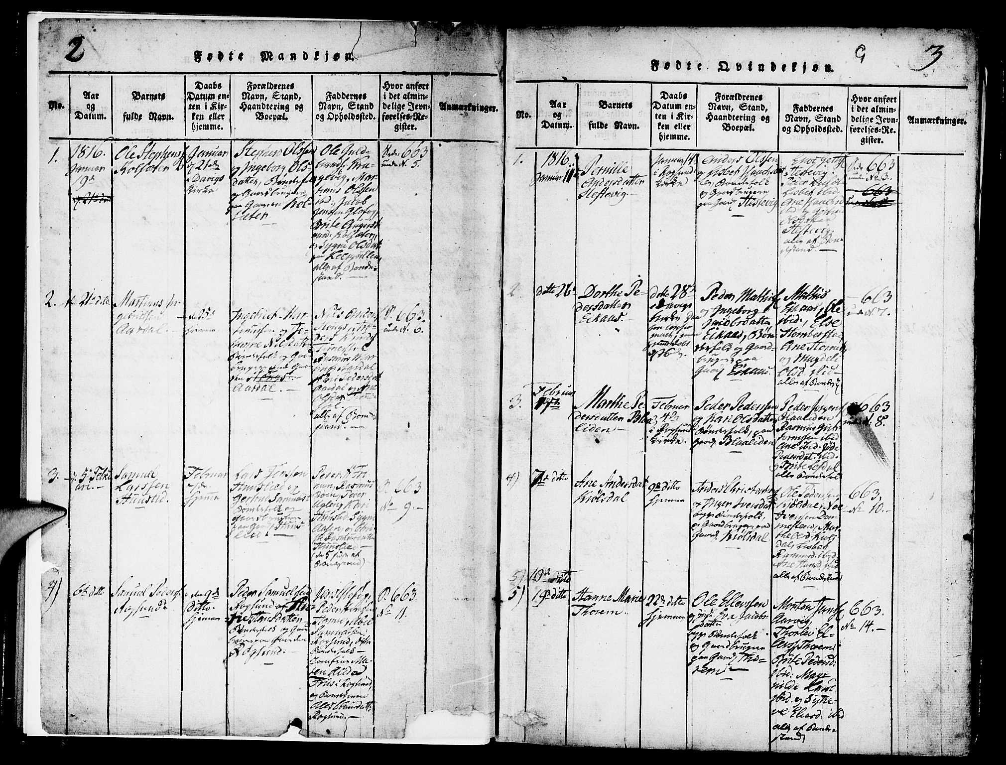 Davik sokneprestembete, AV/SAB-A-79701/H/Haa/Haaa/L0003: Parish register (official) no. A 3, 1816-1830, p. 2-3