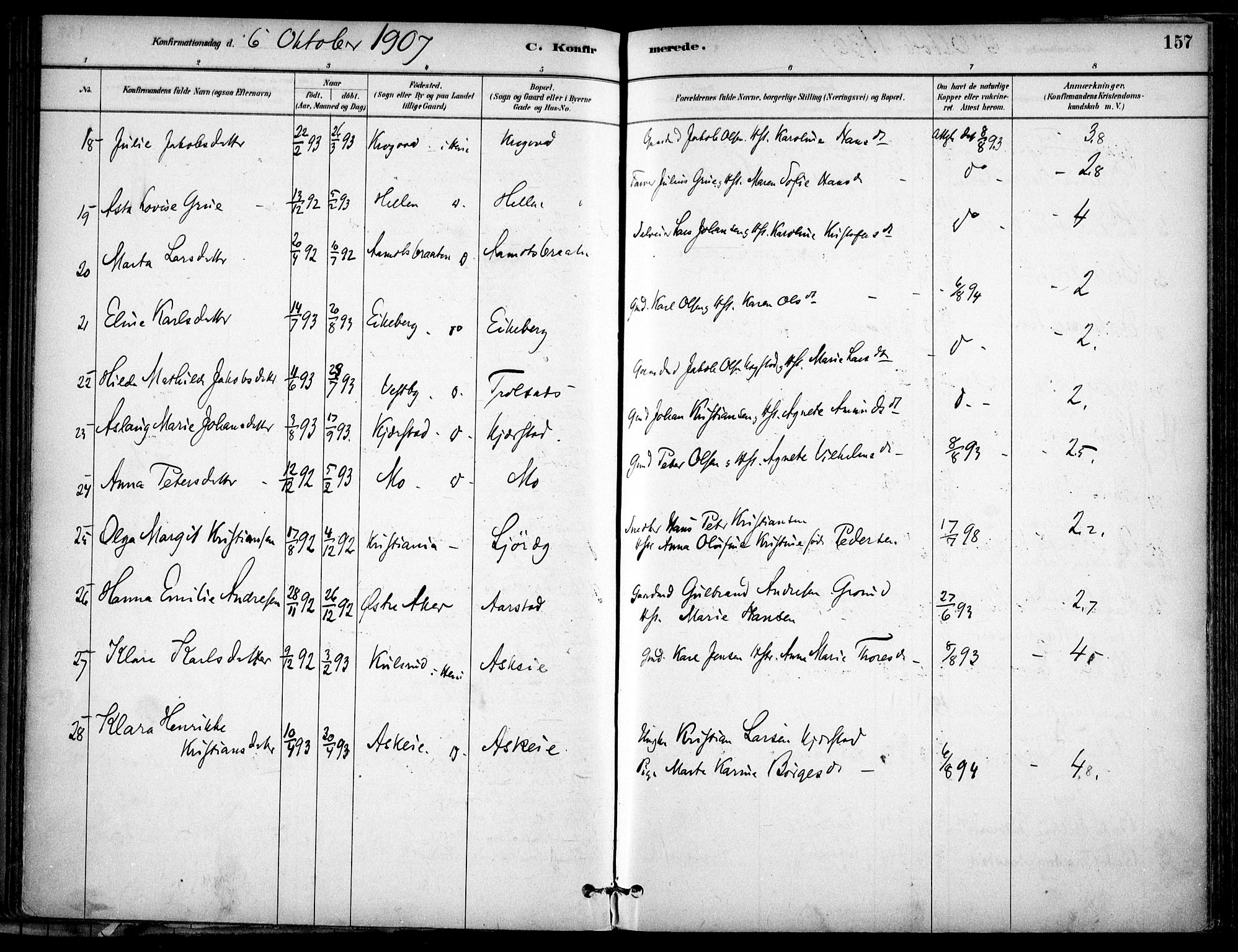 Gjerdrum prestekontor Kirkebøker, SAO/A-10412b/F/Fb/L0001: Parish register (official) no. II 1, 1881-1921, p. 157