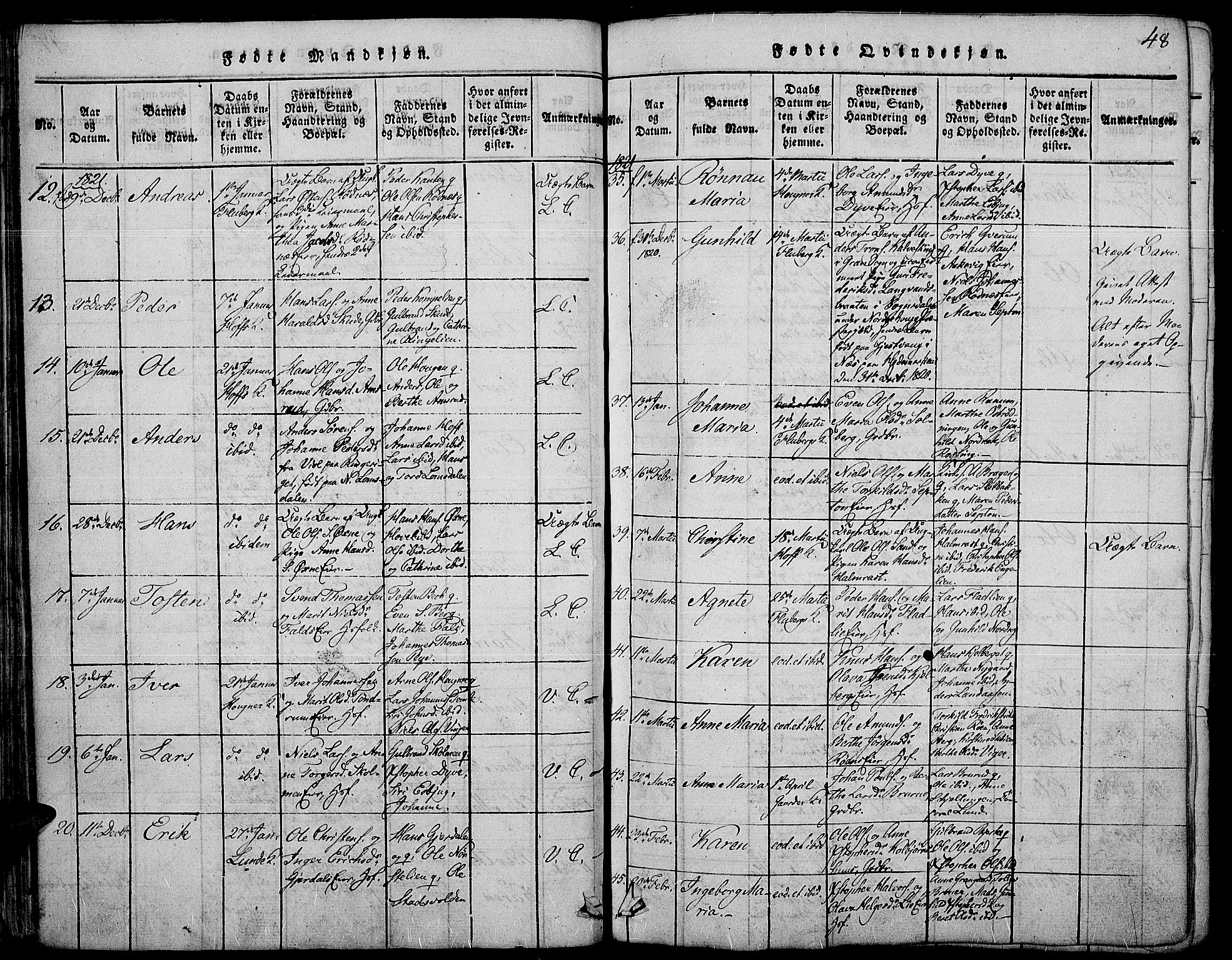 Land prestekontor, SAH/PREST-120/H/Ha/Haa/L0007: Parish register (official) no. 7, 1814-1830, p. 48