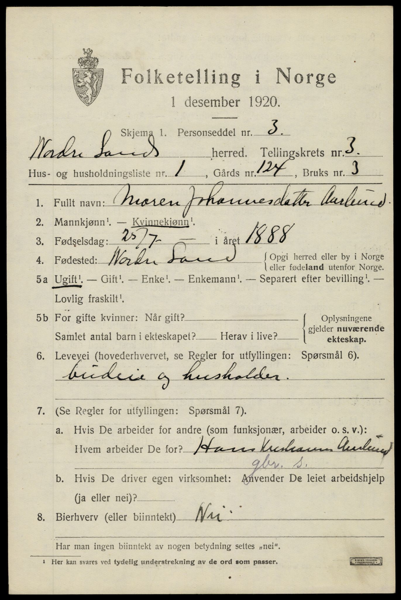 SAH, 1920 census for Nordre Land, 1920, p. 2250